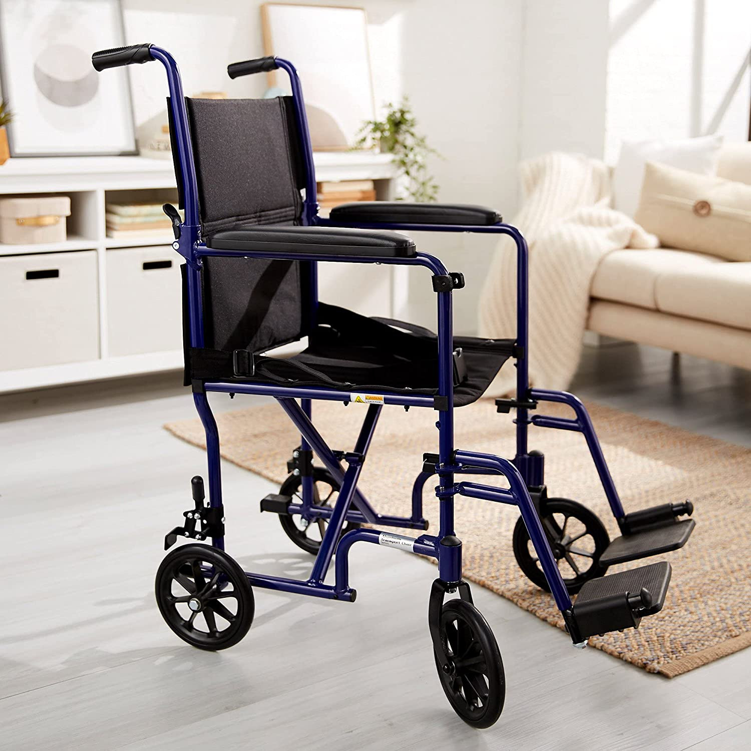 McKesson Lightweight Transport Chair, Aluminum Frame, 146-ATC19-BL, Black with Blue Finish - 1 Each