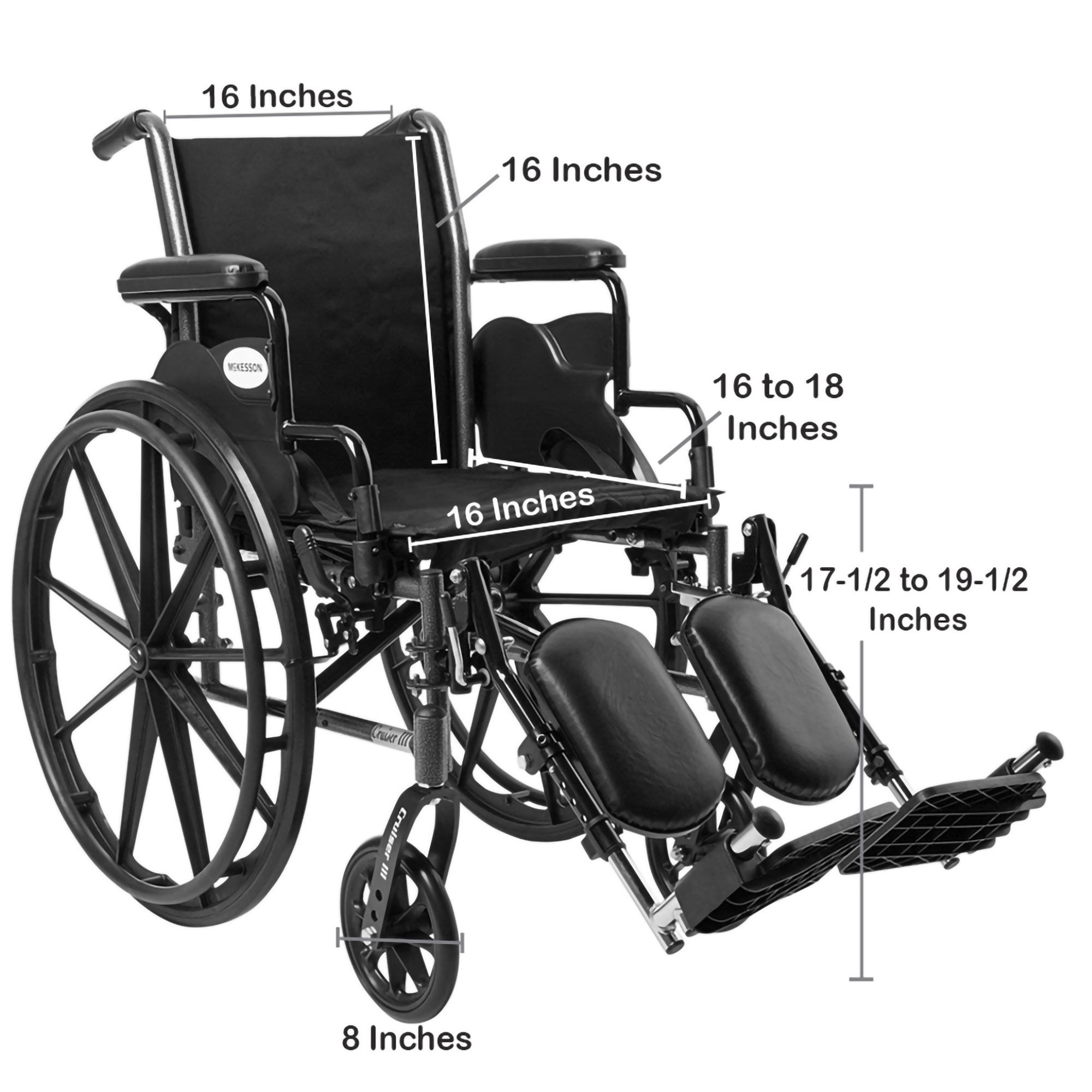 McKesson Manual Wheelchair, Flip Back, Detachable and Adjustable Height Desk Arm, Elevating Legrests, 146-K318ADDA-ELR, 18" Seat - 1 Each