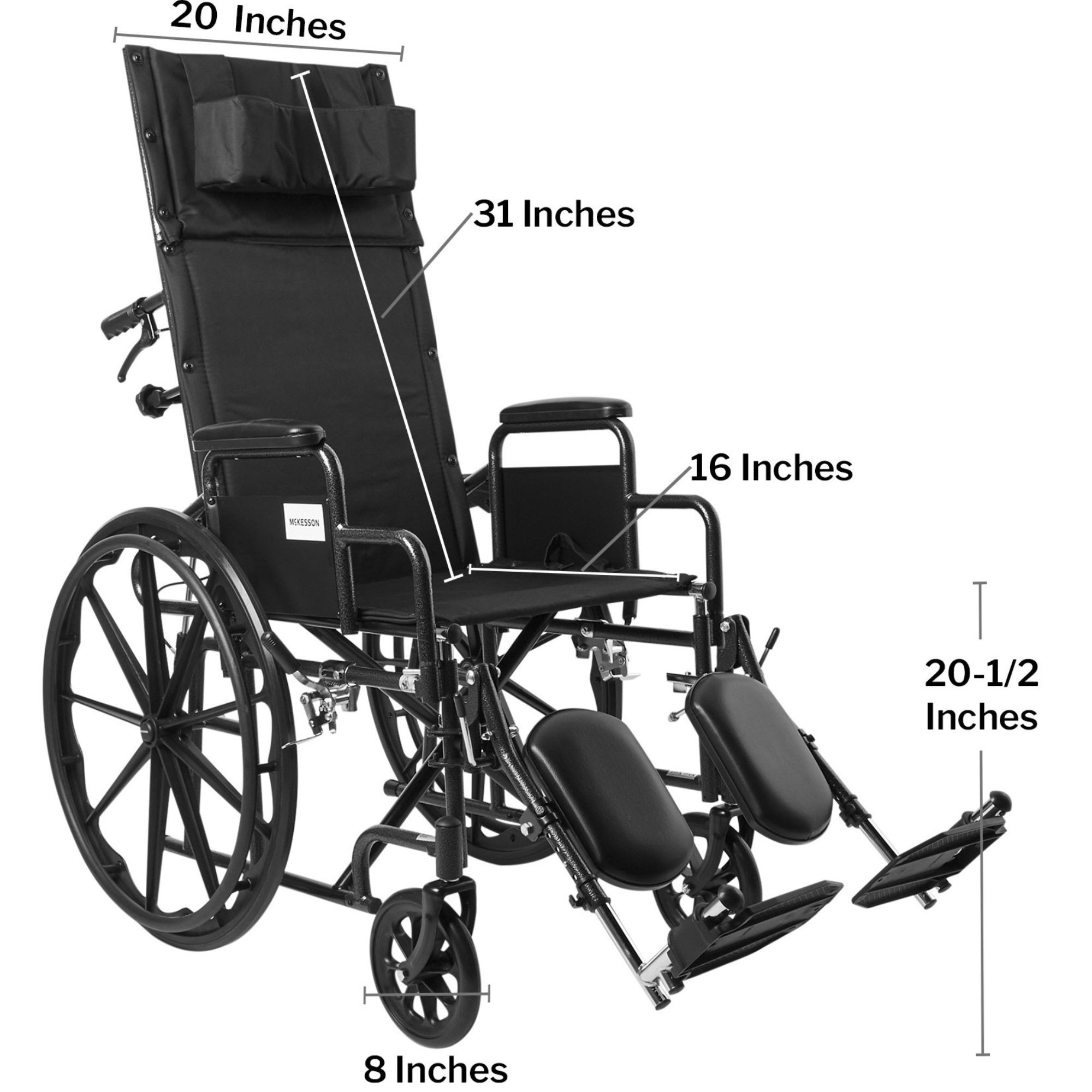 McKesson Full-Reclining Wheelchair, Detachable Desk Arm, Swing-Away Elevating Legrests, 146-SSP20RBDDA, 20" Seat - 1 Each
