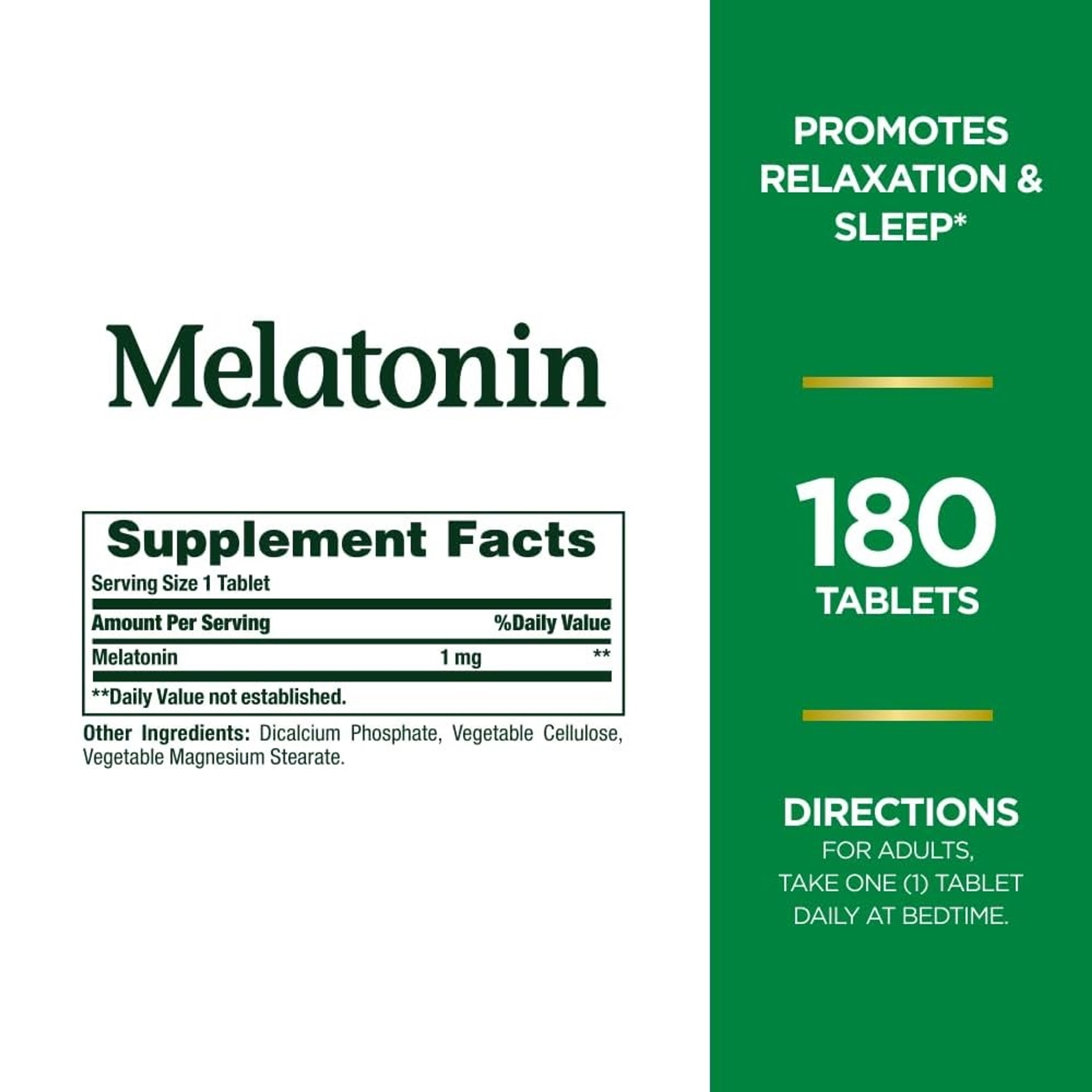 Nature's Bounty Sleep Health Melatonin, 1 mg, 180 Tablets