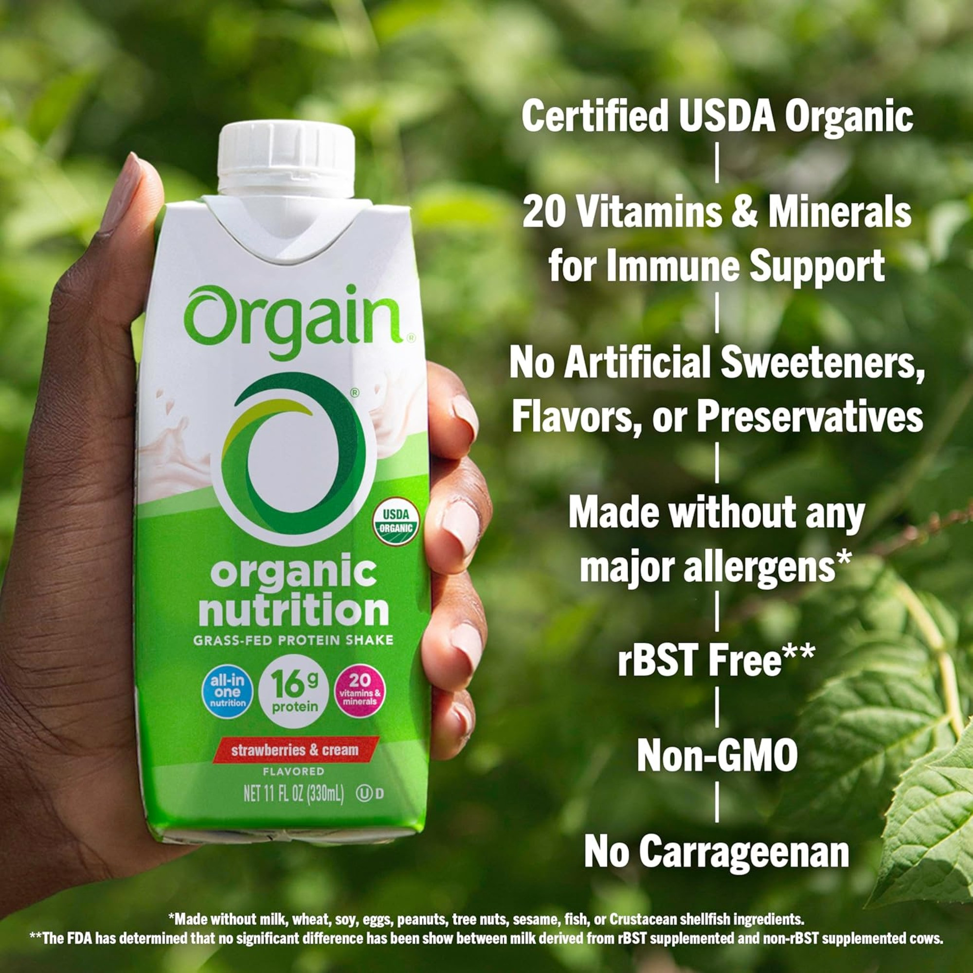 Orgain Organic Nutrition Grass-Fed Protein Shake, Strawberries & Cream