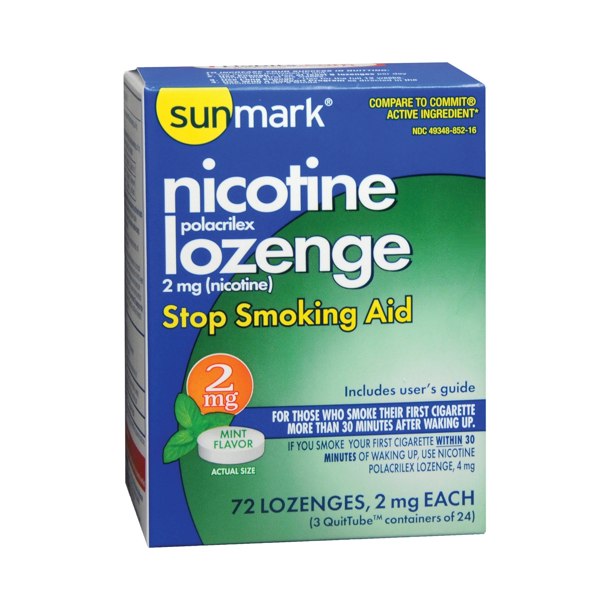 Sunmark Nicotine Lozenge Stop Smoking Aid, 2 mg, 72 Lozenges, 49348085216, 1 Pack