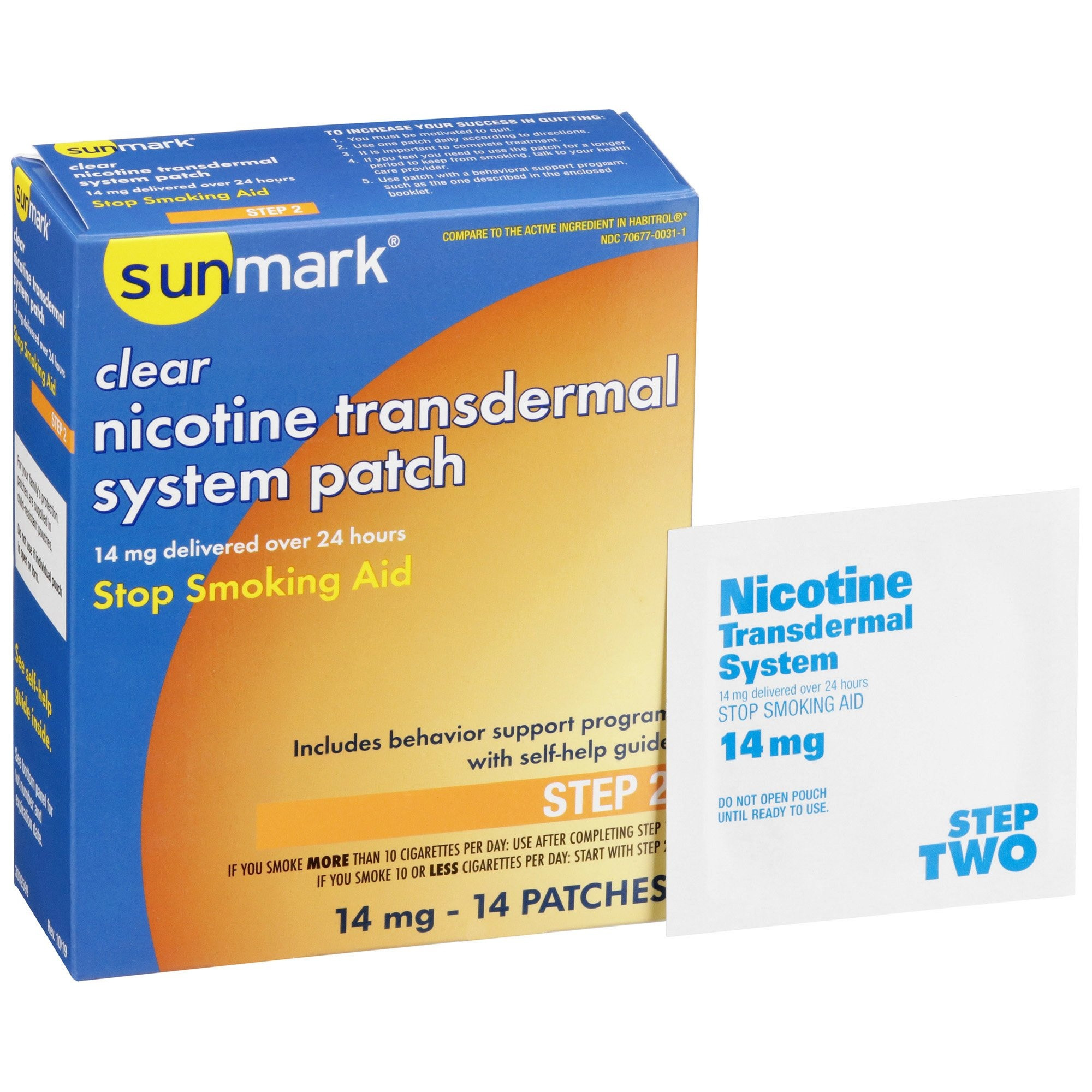 Sunmark Clear Nicotine Transdermal System Patch Stop Smoking Aid, 14 mg, 70677003101, Box of 14