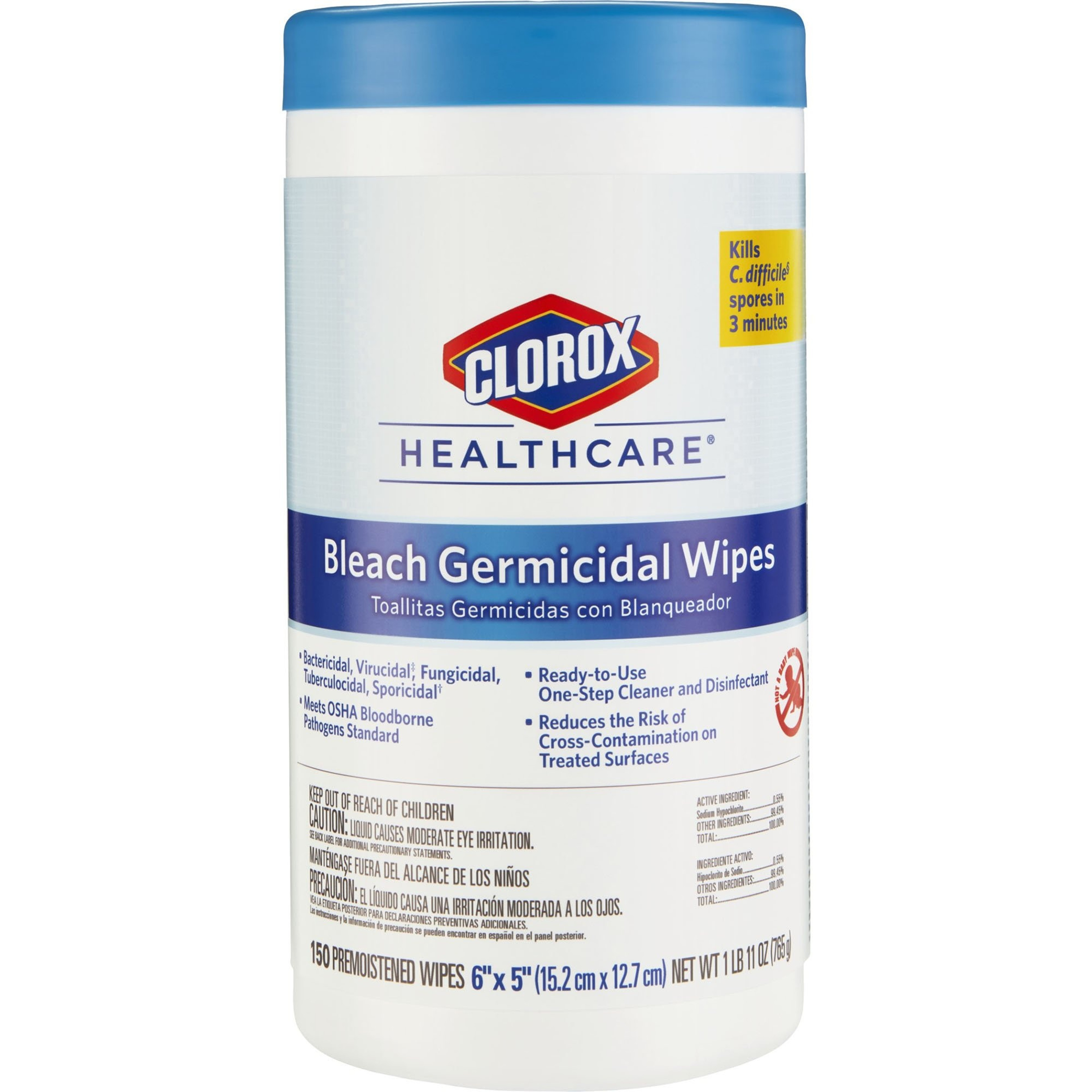 Clorox Healthcare Bleach Germicidal Wipes, 30577CT, Pack of 150