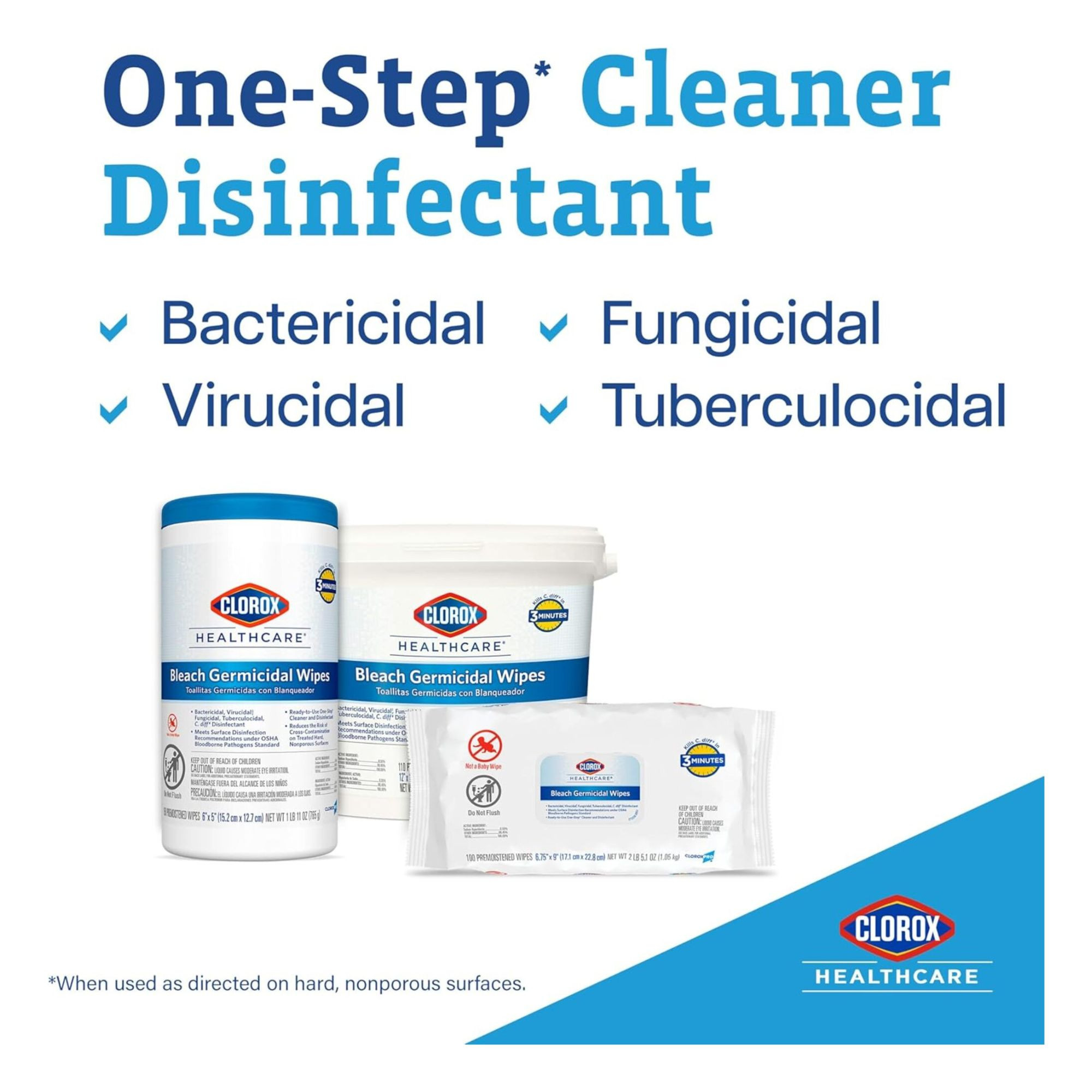 Clorox Healthcare Bleach Germicidal Wipes, 30577CT, Pack of 150