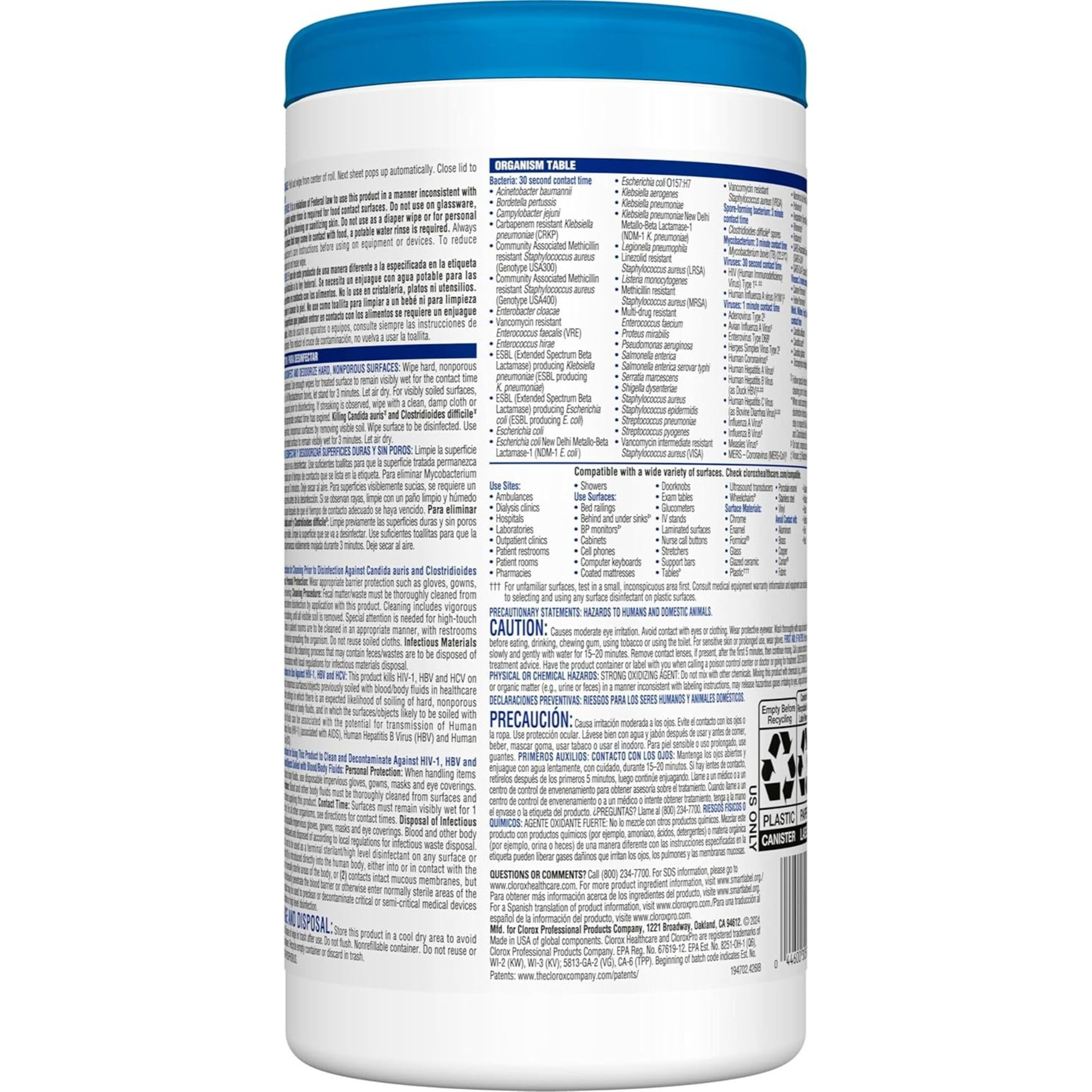 Clorox Healthcare Bleach Germicidal Wipes, 30577CT, Pack of 150