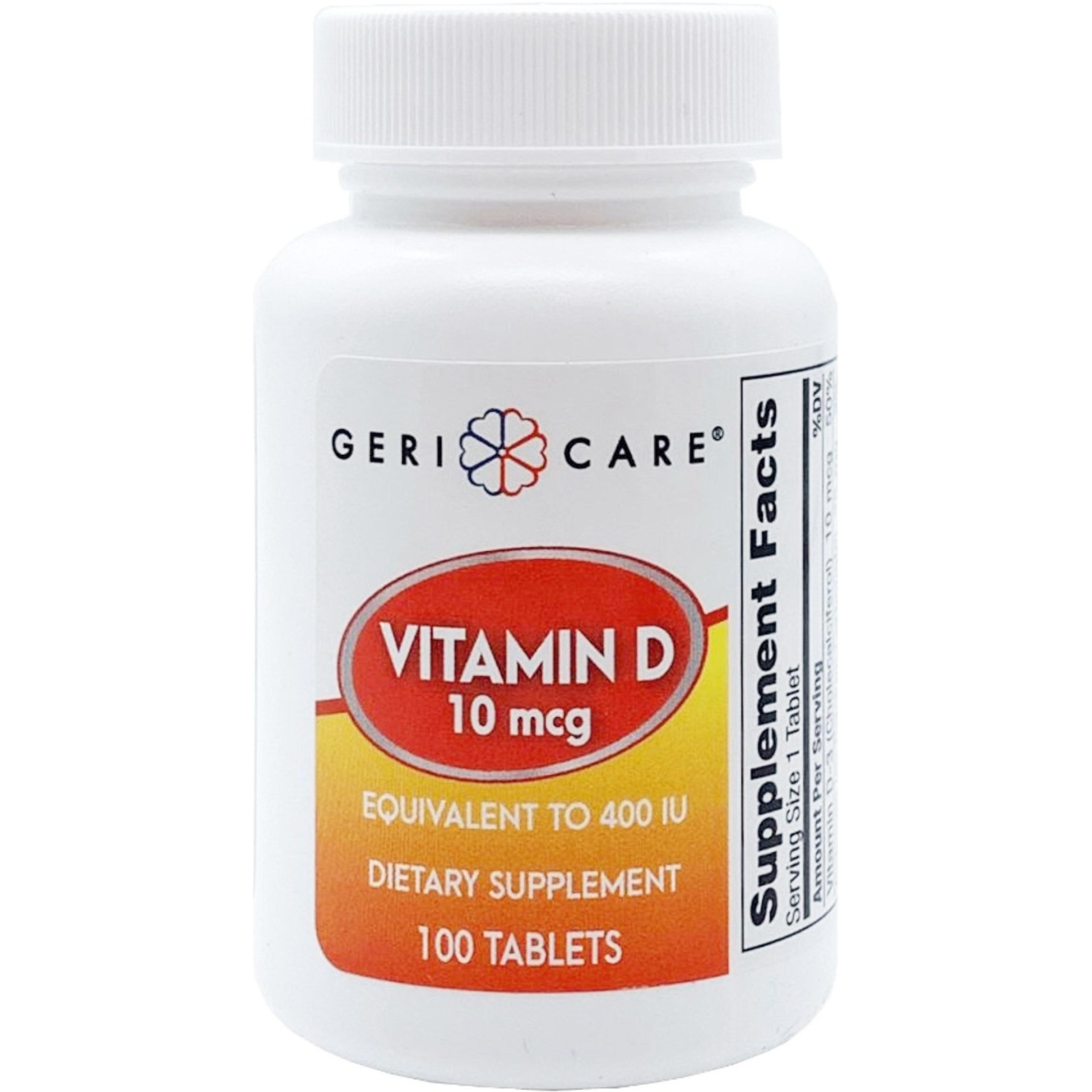 Geri-Care Vitamin D Dietary Supplement, 10 mcg, 100 Tablets