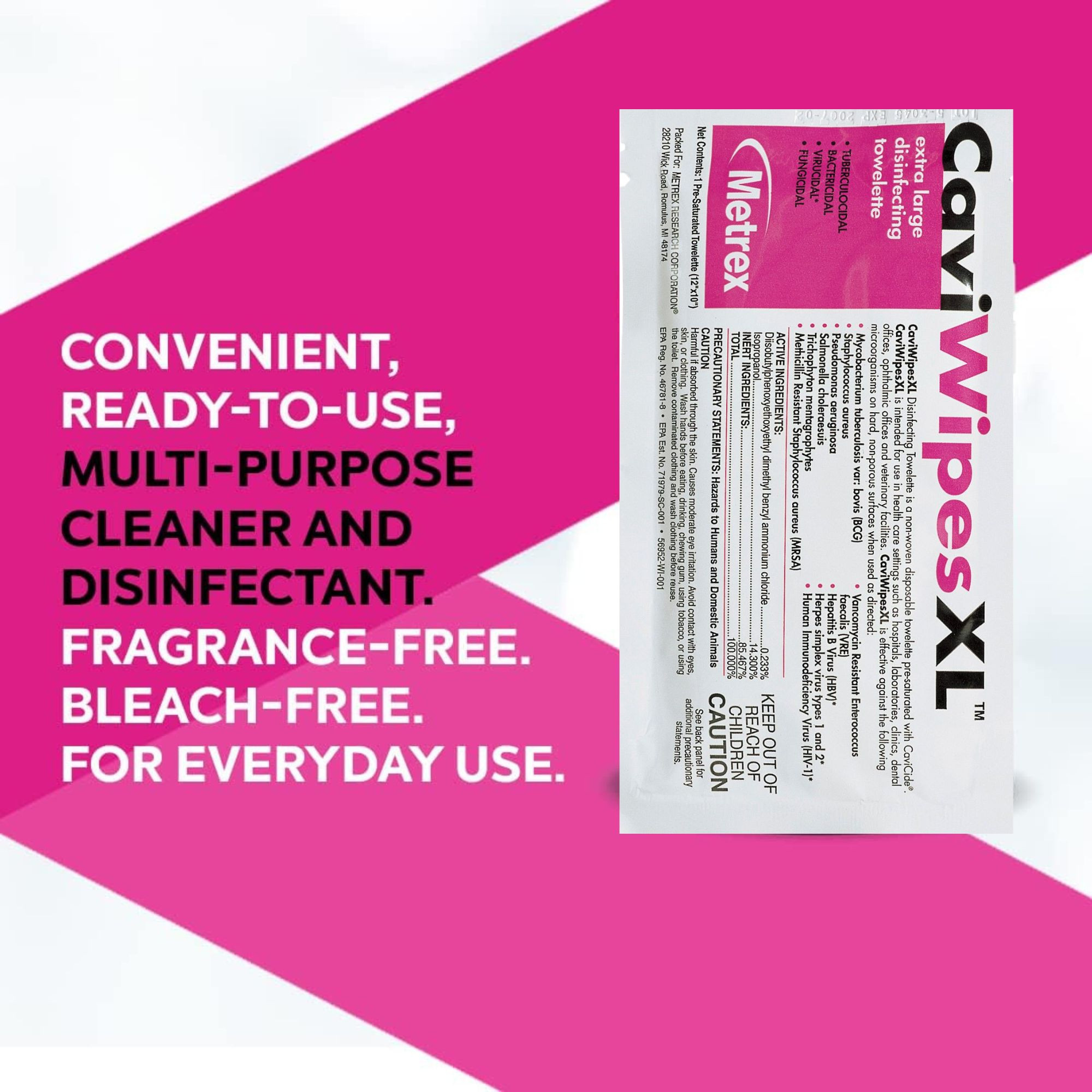 CaviWipesXL Extra Large Disinfecting Towelettes, 13-1155, Box of 50 Packets