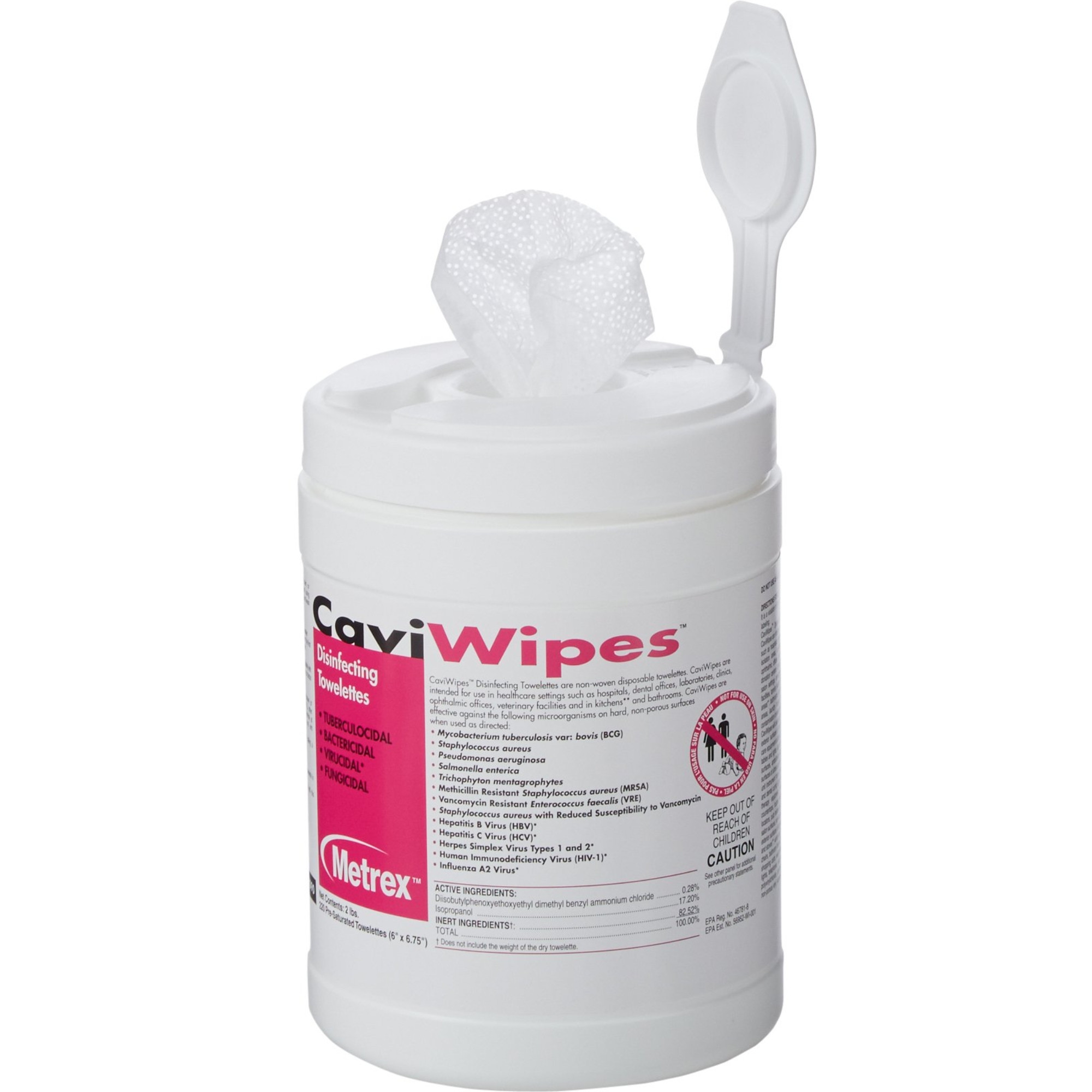 CaviWipes Disinfecting Towelettes, 6 X 6.75", 10-1090, Canister of 220