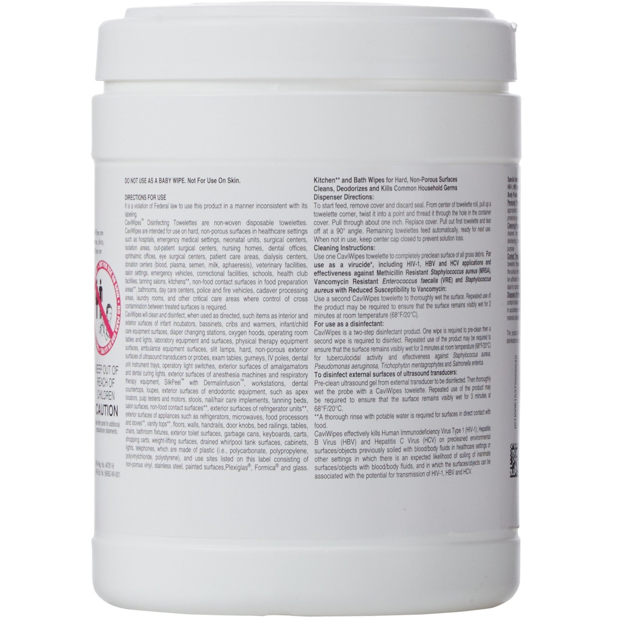 CaviWipes Disinfecting Towelettes, 6 X 6.75", 10-1090, Canister of 220