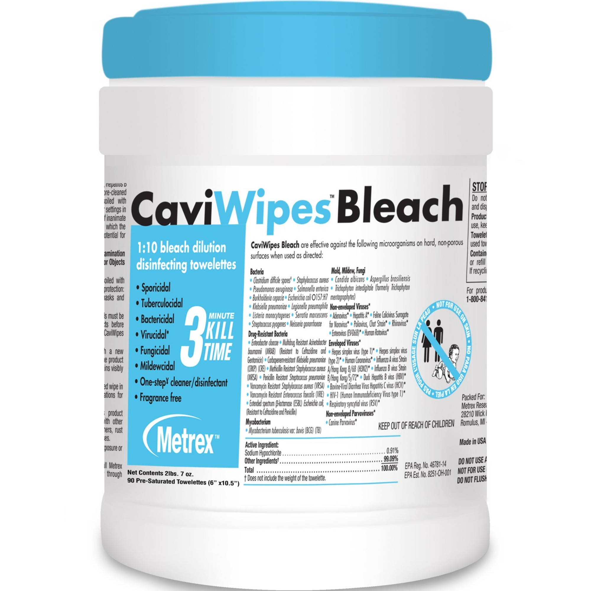 CaviWipes Bleach 1:10 Bleach Dilution Disinfecting Towelettes