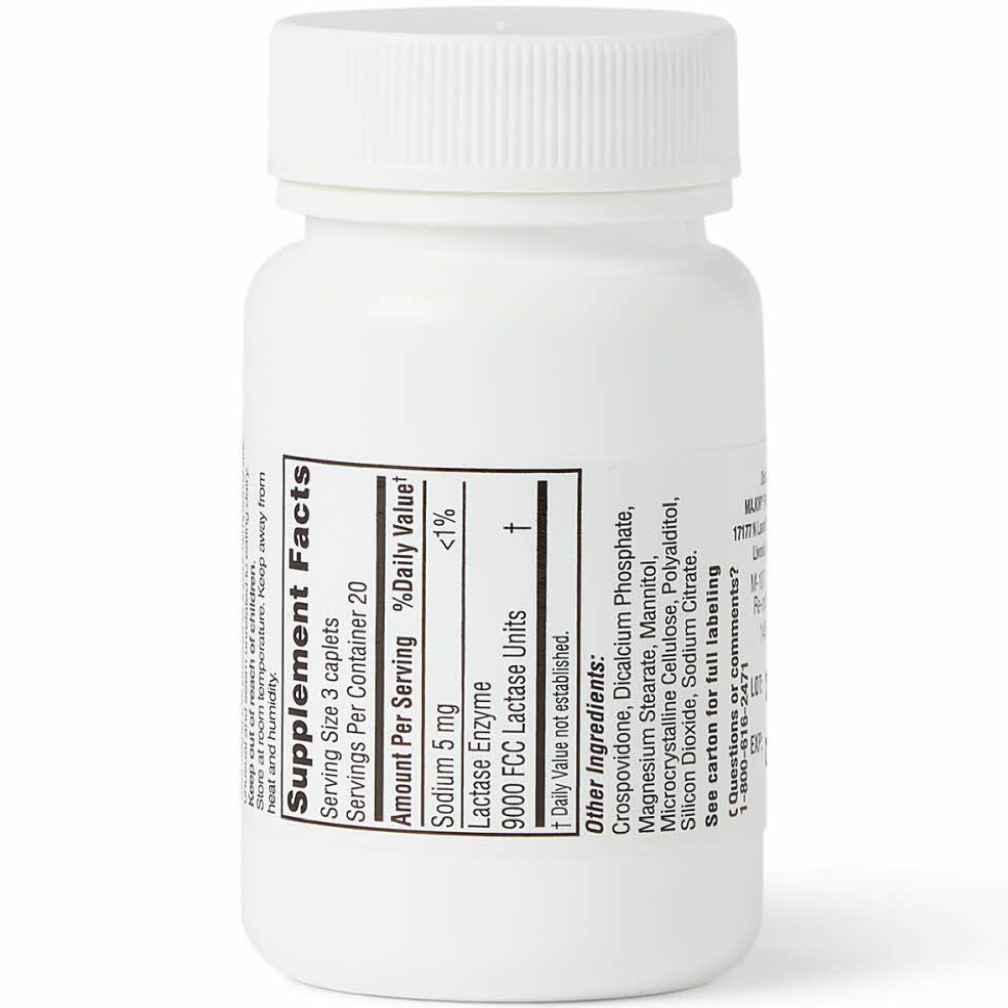 Major Dairy Aid Original Strength Lactase Enzyme Supplement, 3000 IU, 60 Caplets, 00904522452, 1 Bottle