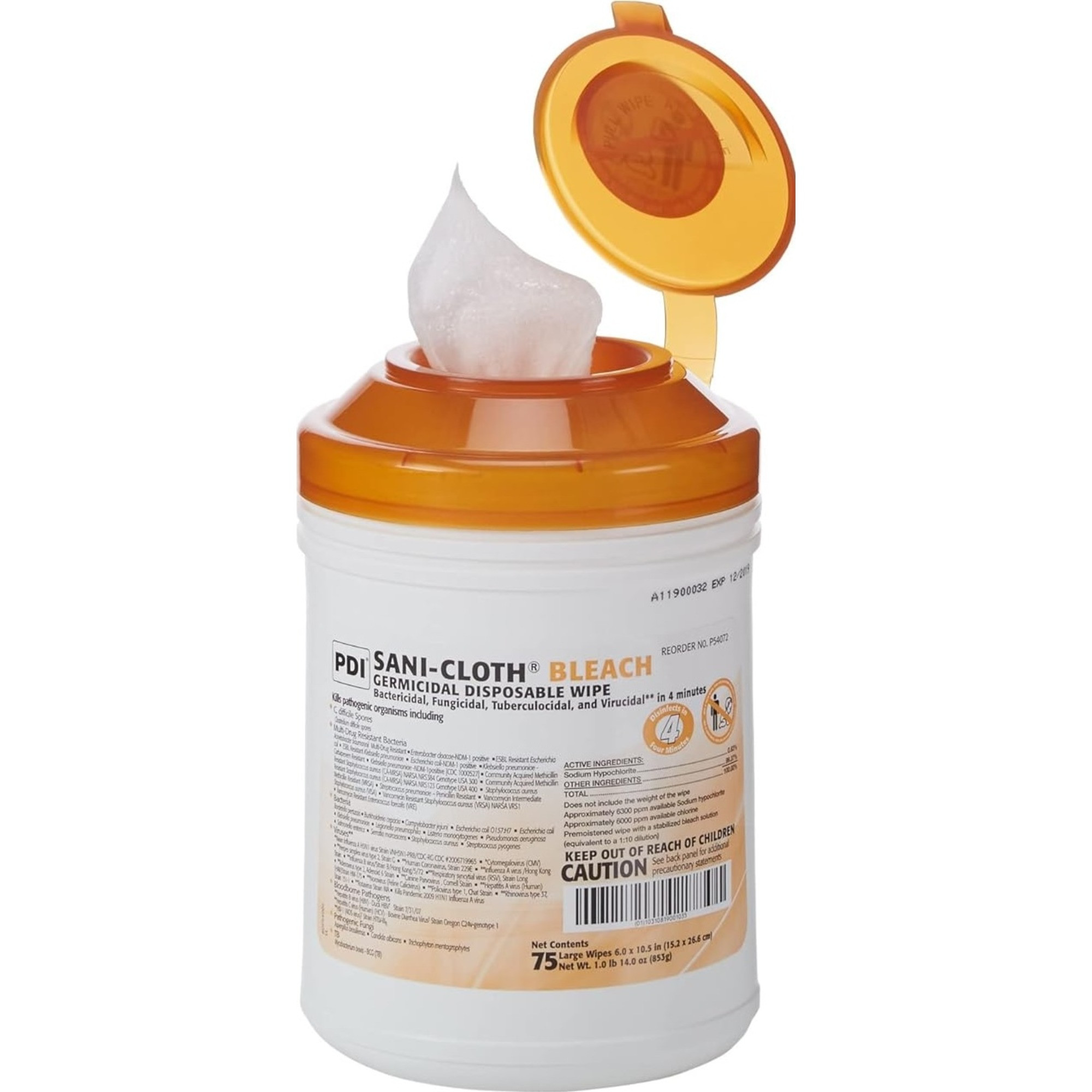 Sani-Cloth Bleach Germicidal Disposable Wipe, P54072, Canister of 75