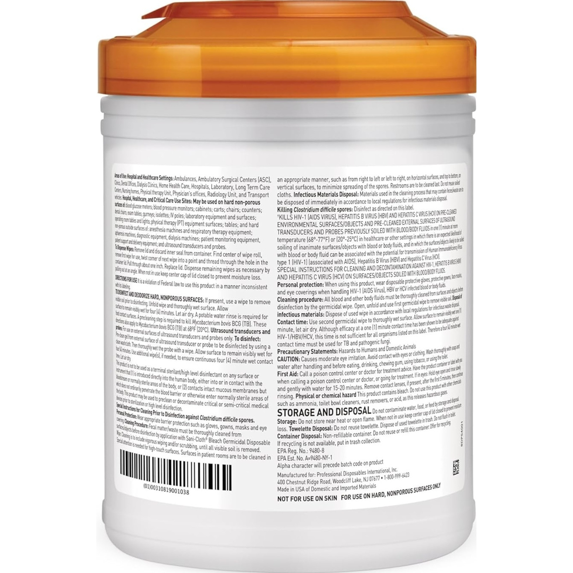 Sani-Cloth Bleach Germicidal Disposable Wipe, P54072, Canister of 75