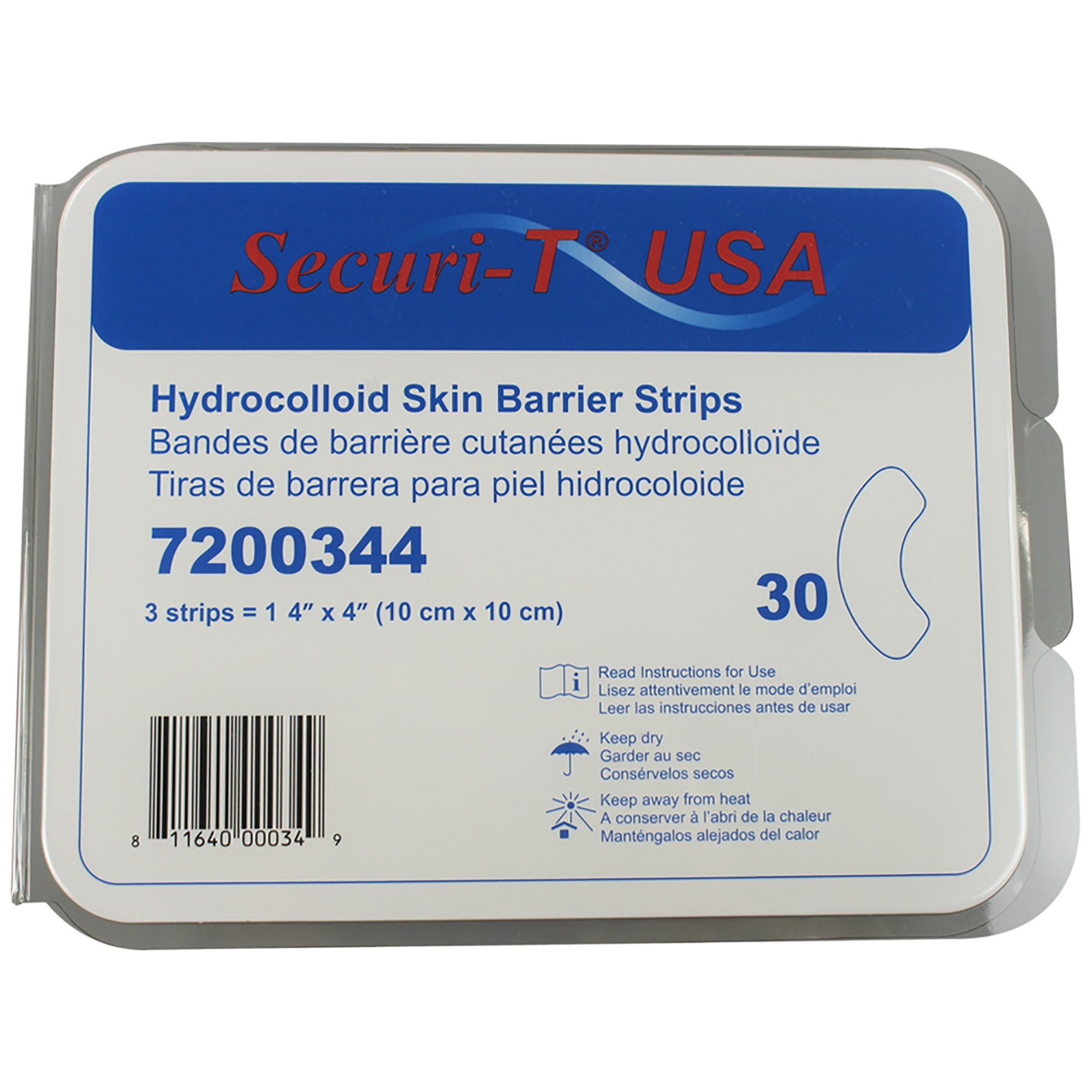 Securi-T USA Hydrocolloid Skin Barrier Strip, 4 X 4", 7200344, Box of 30
