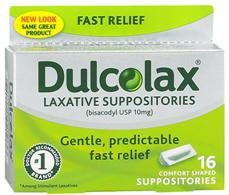 Dulcolax Laxative Suppositores Fast Relief, 10 mg., 68142102103, Box of 16