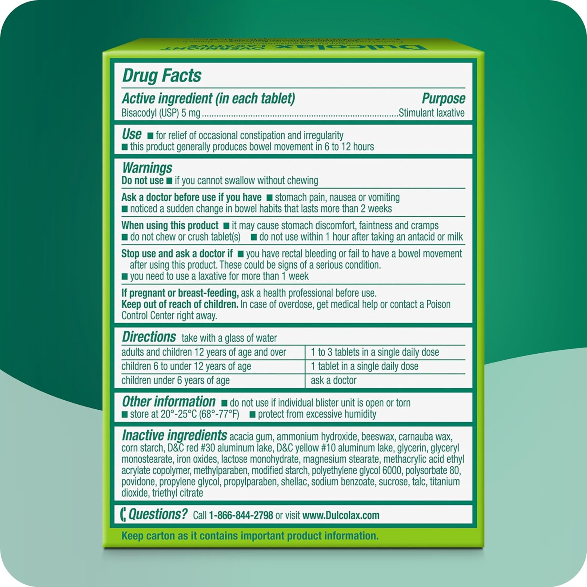 Dulcolax Laxative Tablets Overnight Relief, 5 mg