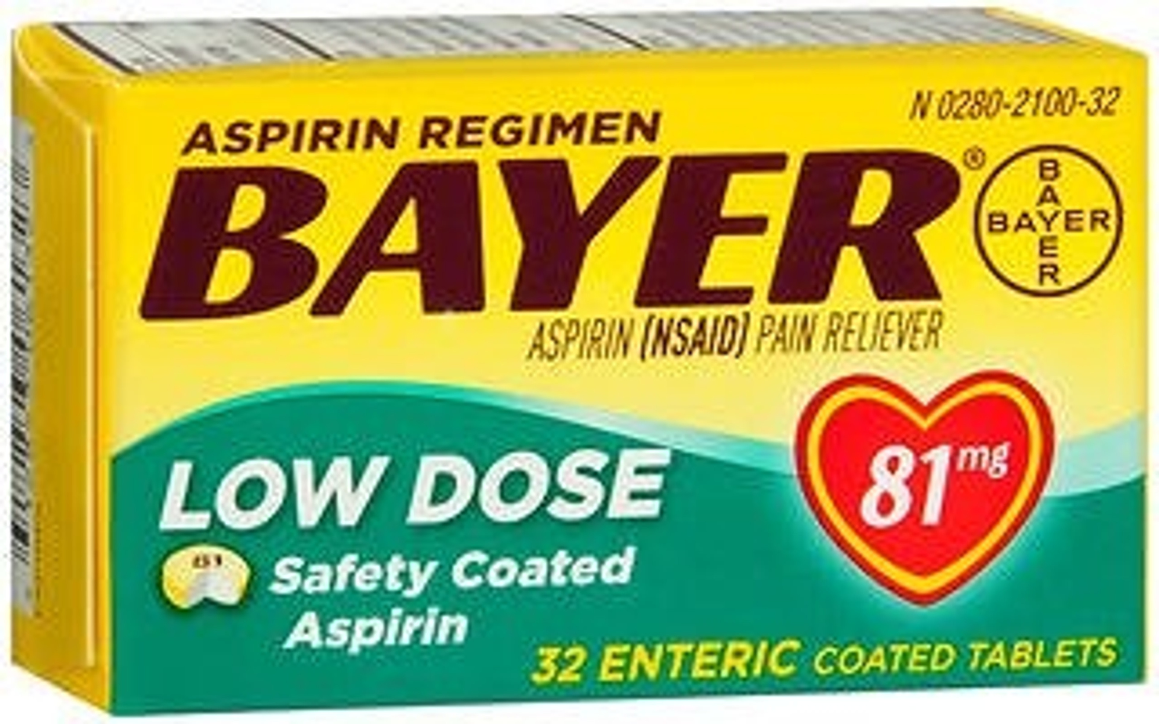 Bayer Low Dose Safety Coated Aspirin, 81 mg, 31284306132, 32 Tablets - 1 Bottle