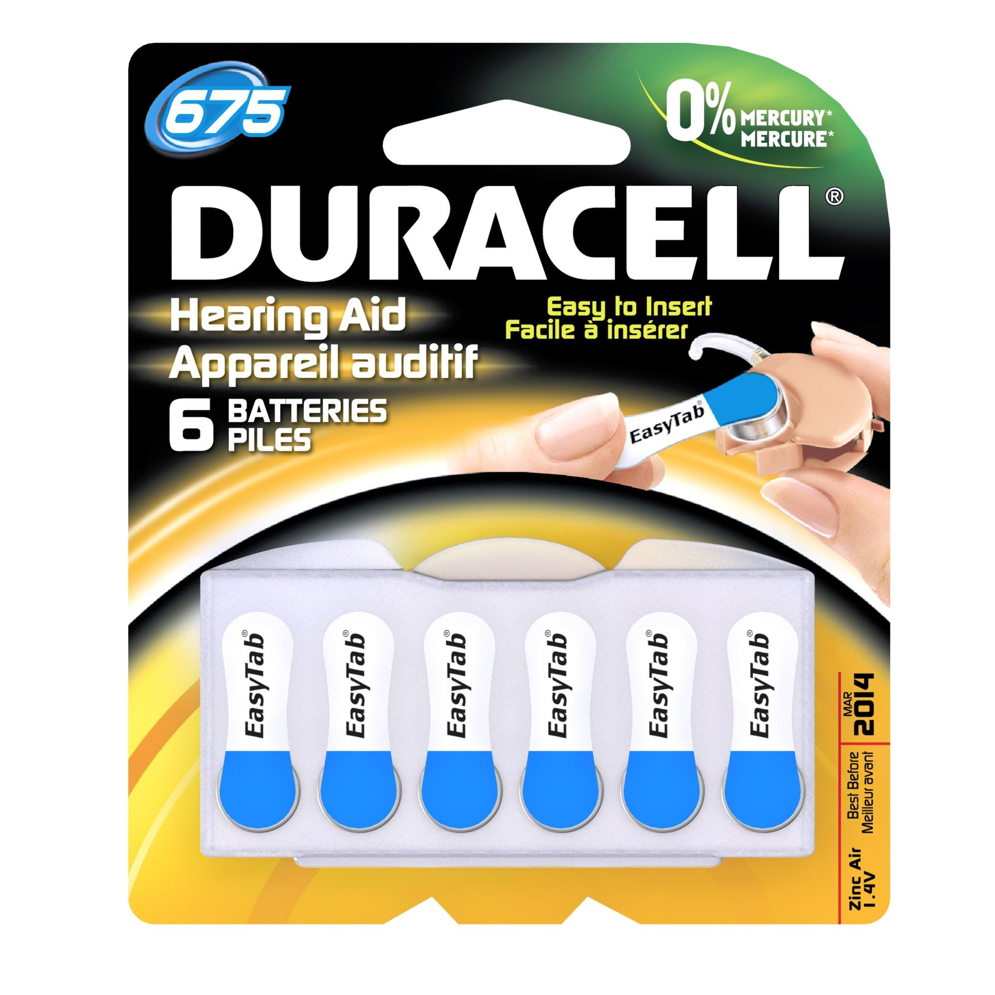 Duracell Disposable Hearing Aid Batteries, 675 Cell, 1.4 V, DA675B6ZM10, Box of 36