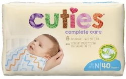 Cuties Complete Care Diapers with Tabs, Heavy Absorbency, CCC00, Size N (0-10 lbs) - Bag of 40