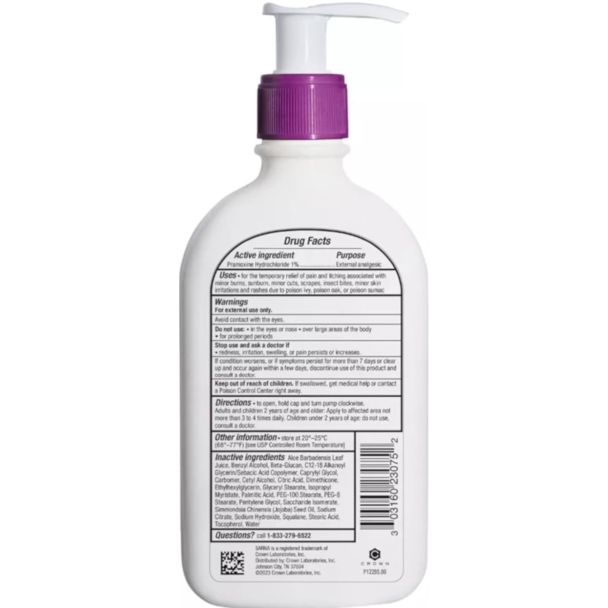 Sarna Sensative Itch Relief 1% Strength Lotion 7.5 oz., 30316023075, 1 Each