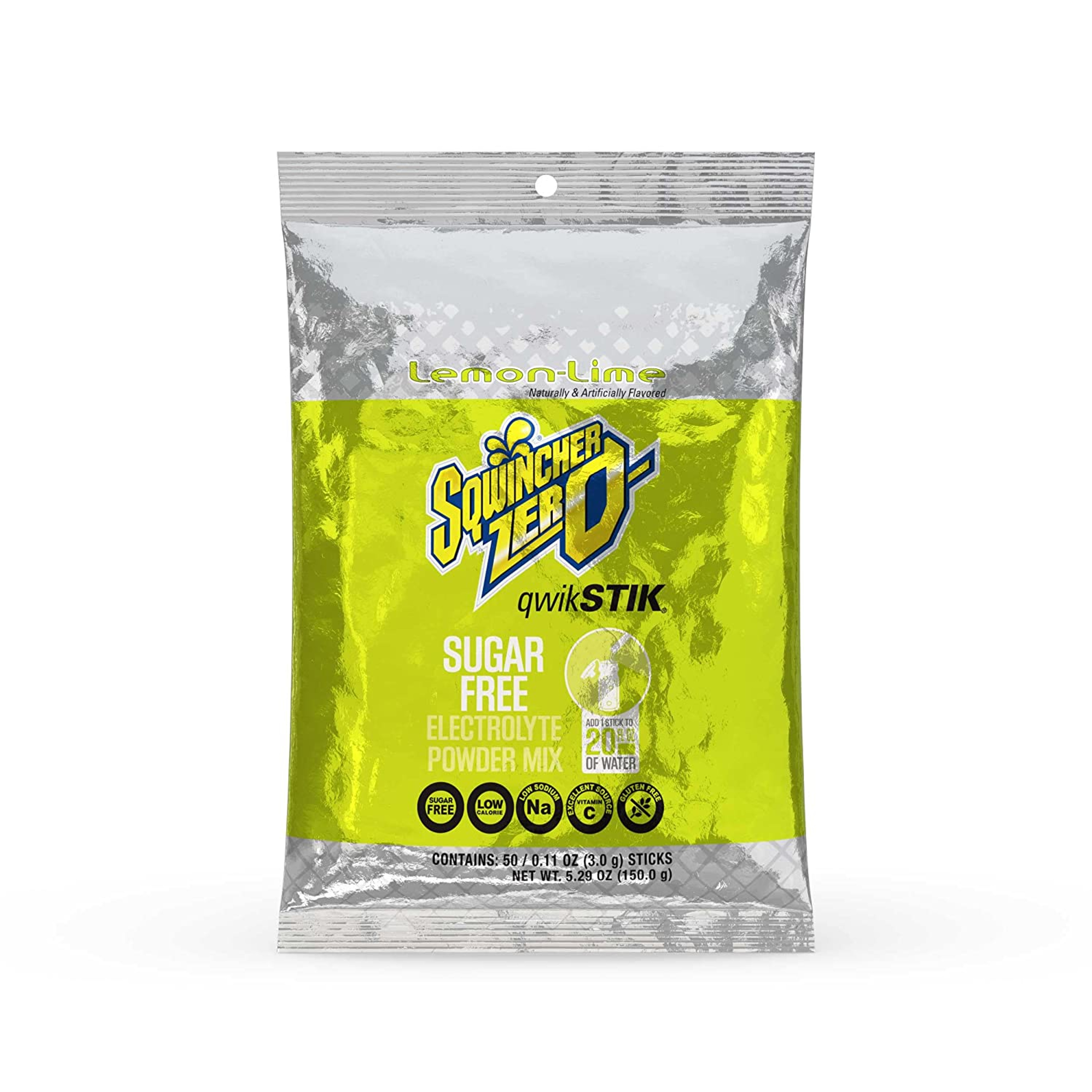Sqwincher Zero Quik Stik Electrolyte Replenishment Drink Mix, Lemon-Lime, 11 oz., X431-M2600, Bag of 50