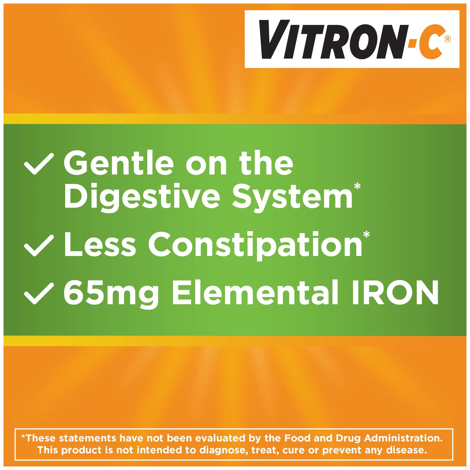 Vitron-C High Potency Iron Dietary Supplement Plus Vitamin C, 125 mg - 65 mg, 60 Tablets, 63736012301, 1 Bottle