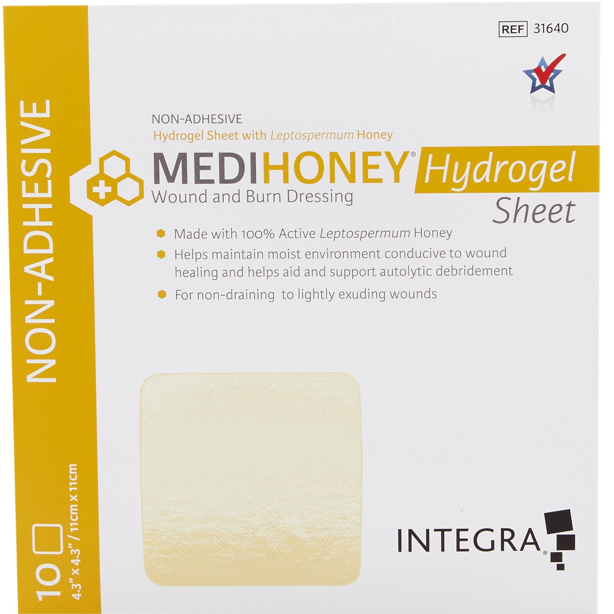 Medihoney Hydrogel Dressing, 4.3 X 4.3", 31640, Box of 10