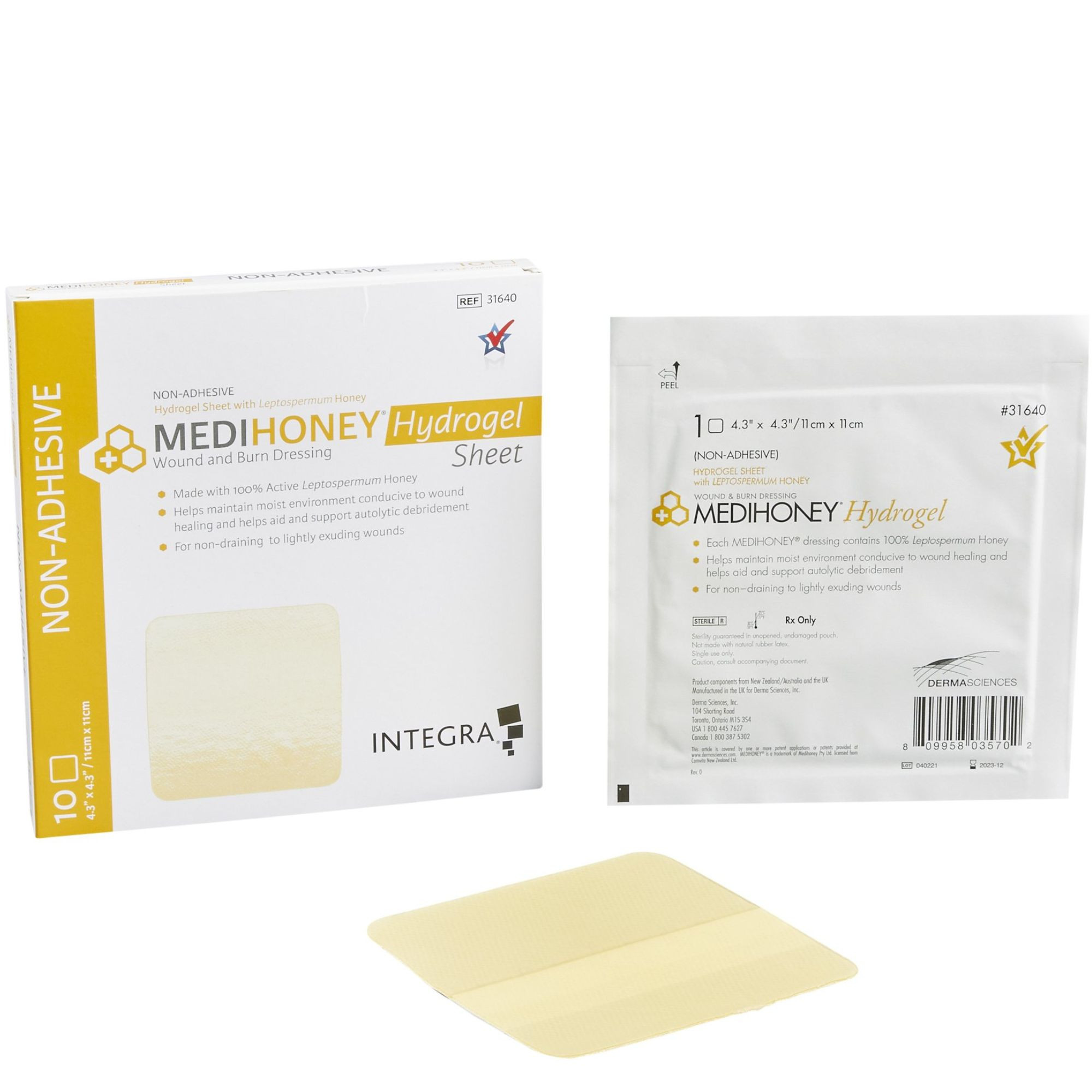 Medihoney Hydrogel Dressing, 4.3 X 4.3", 31640, Box of 10