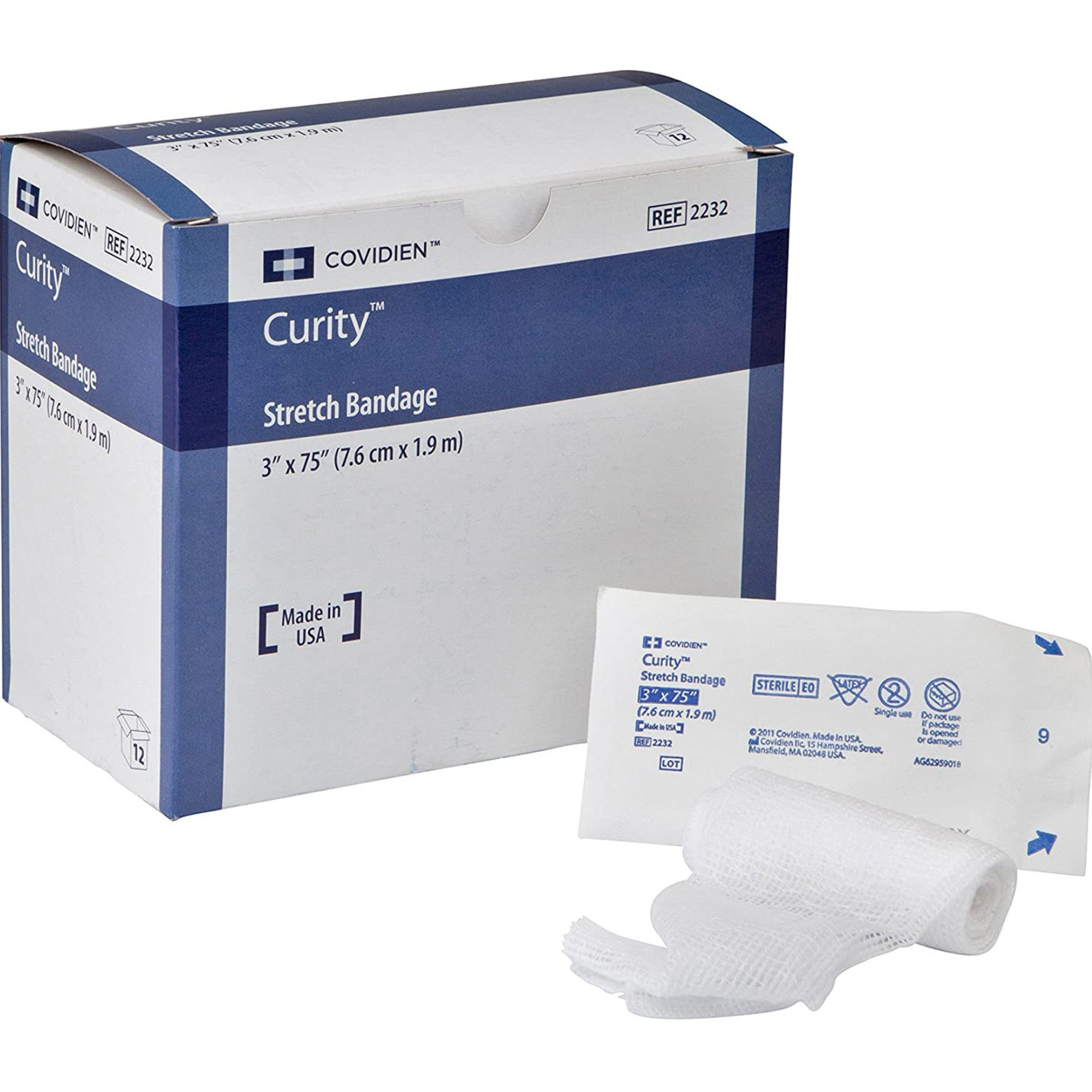 Cardinal Curity Stretch Bandage Roll, 3 X 75", 2232-, Box of 12