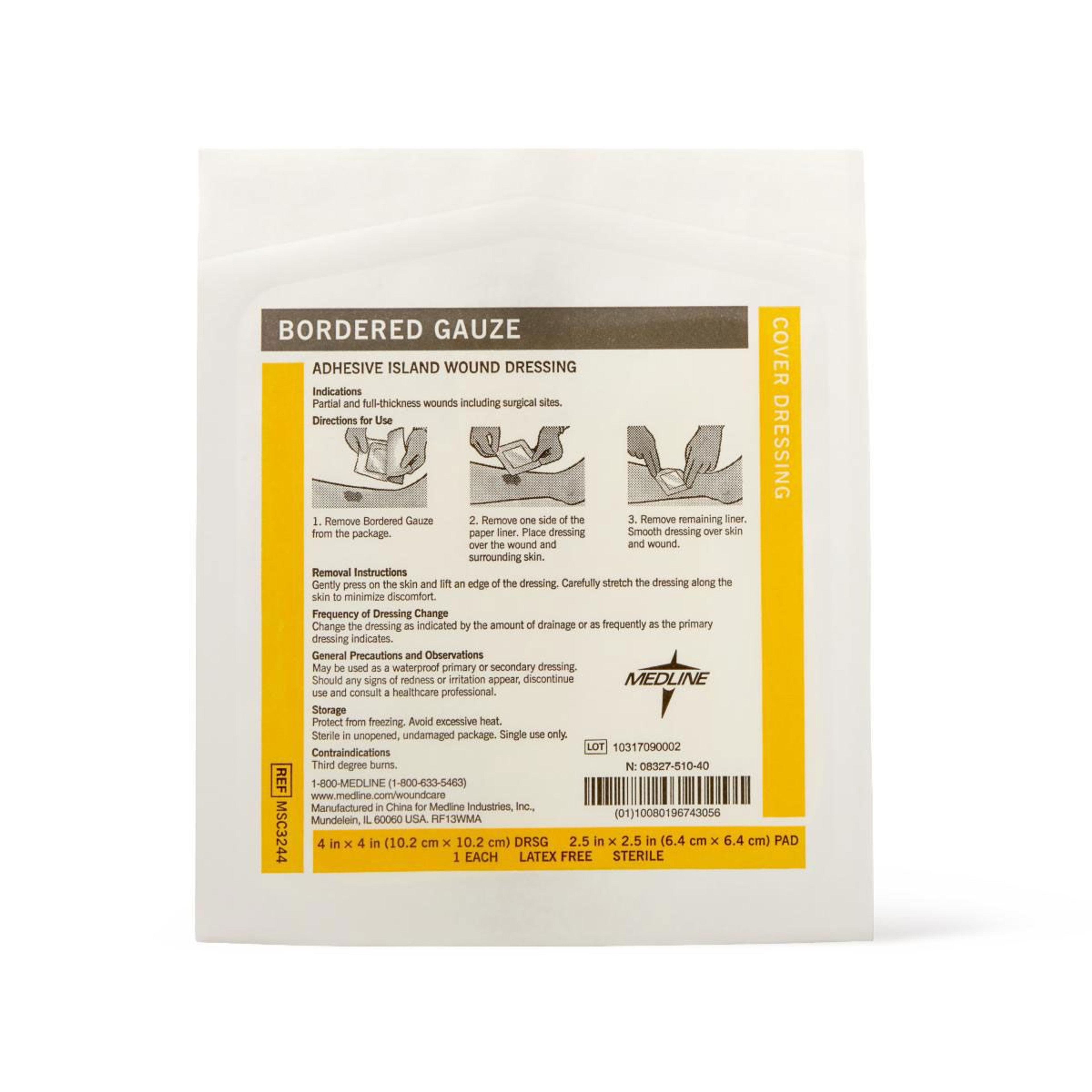 Medline Bordered Gauze Adhesive Island Wound Dressing, 4 X 4"