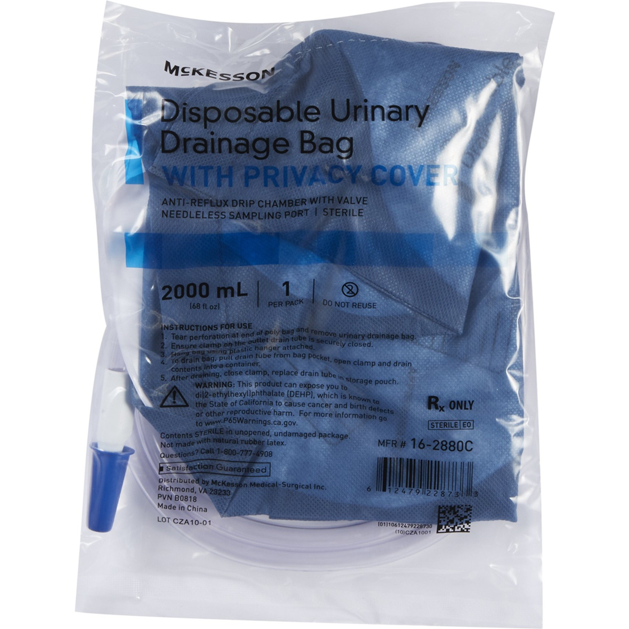 McKesson Urinary Drain Bag, Anti-Reflux Valve, 2000 mL