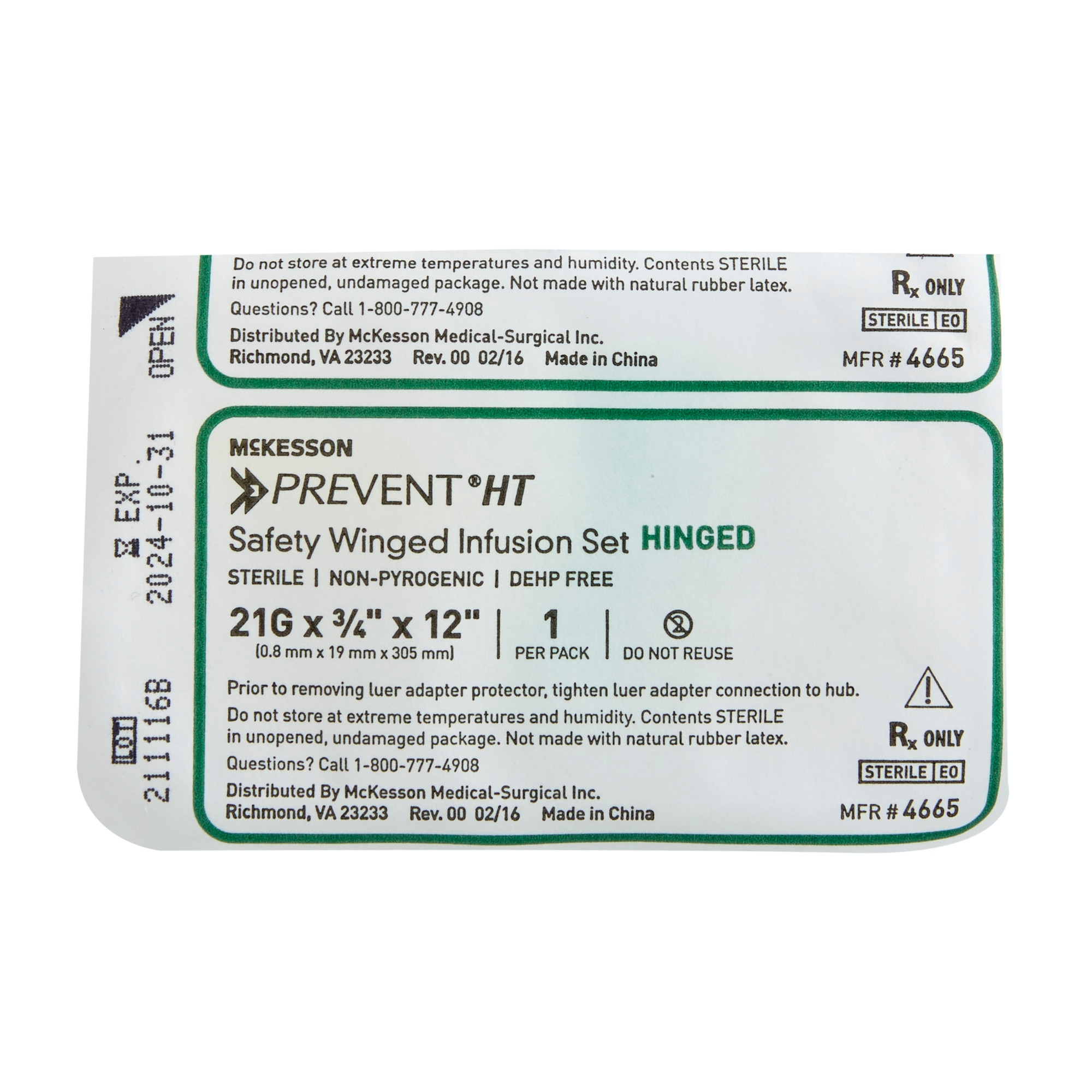 McKesson Prevent HT Saftey Winged Infusion Sets, Hinged, 4665, 21G - Box of 50