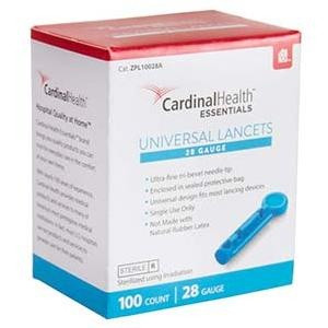 Cardinal Health Essentials Universal Lancets, L10028A, 28G - Box of 100