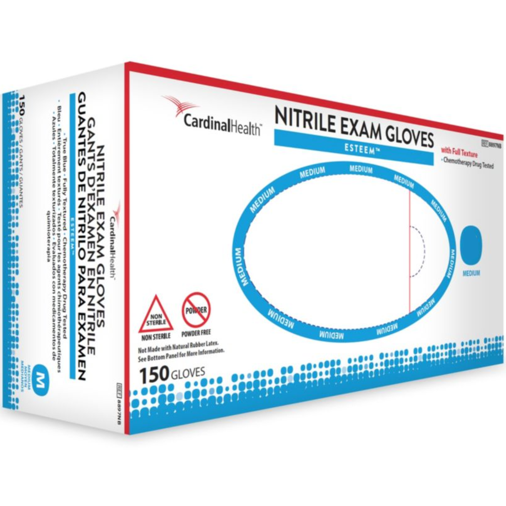 Cardinal Health Esteem Stretch Nitrile Exam Gloves, Powder-Free, 8895NB, X-Small - Box of 150