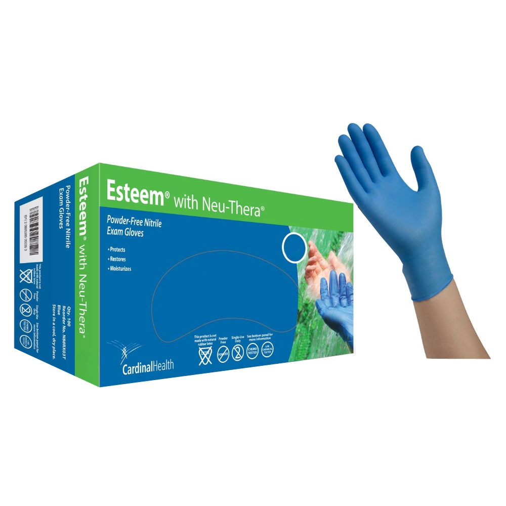 Cardinal Health Esteem With Neu-Thera Nitrile Exam Gloves, Powder-Free, N88RX01T, X-Small - Box of 100