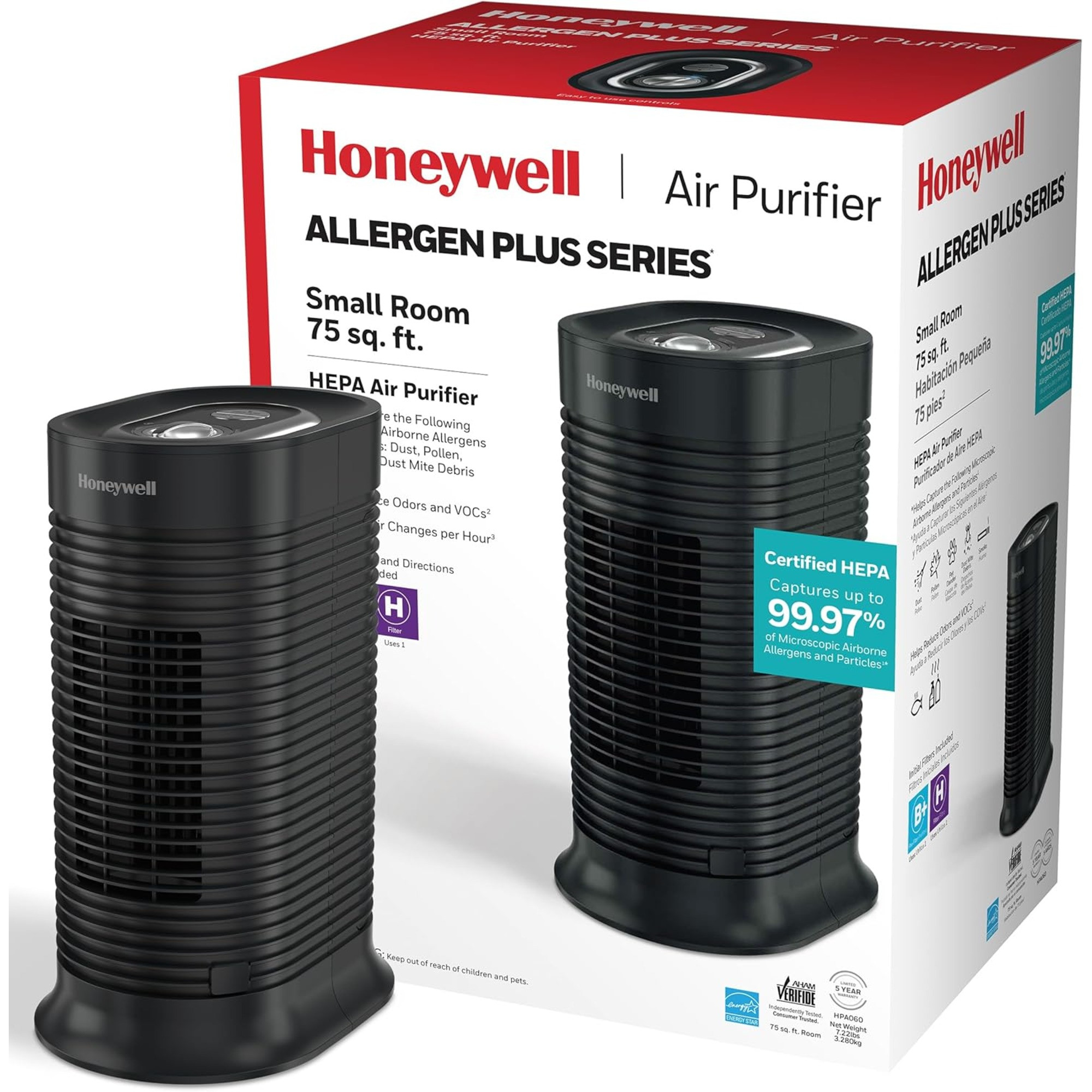 Honeywell True HEPA Compact Tower Air Purifier with Allergen Remover, HAP060, 1 Each