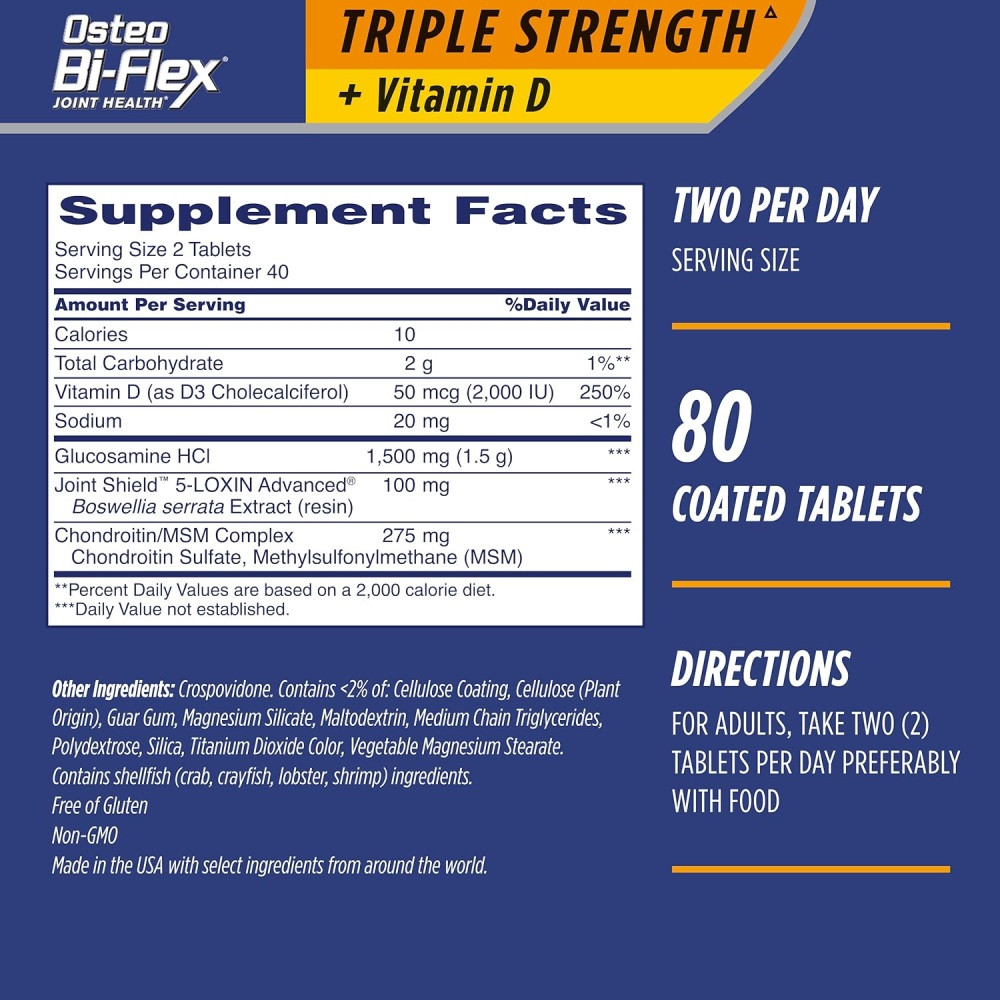 Osteo Bi-Flex Joint Health Triple Strength with Vitamin D Supplement, 80 Tablets