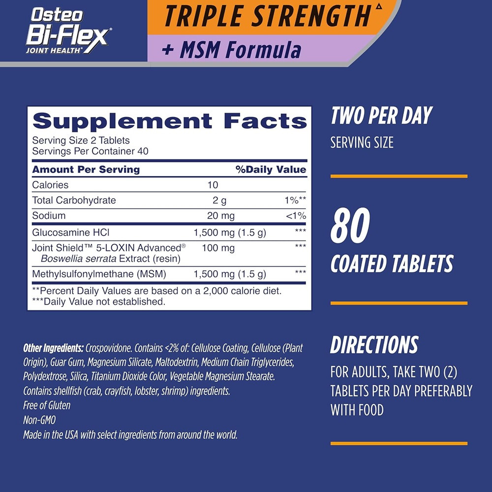 Osteo Bi-Flex Joint Health Triple Strength + MSM Formula Supplement , 80 Tablets