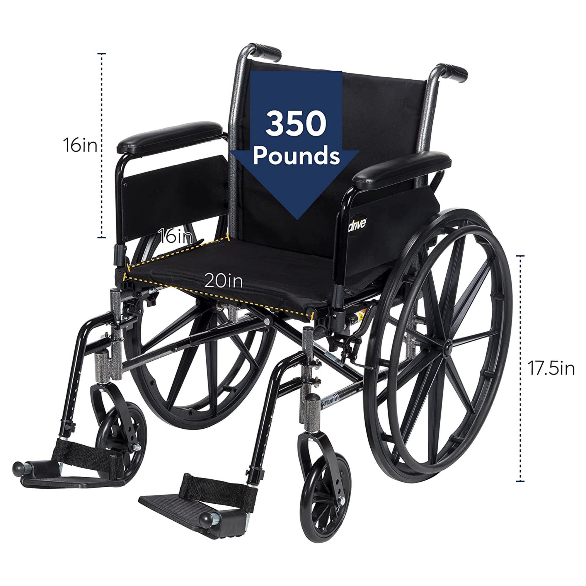 drive Cruiser III Wheelchair, Flip Back Detachable Desk Arm, Elevating Legrests, K320DDA-ELR, Weight Capacity