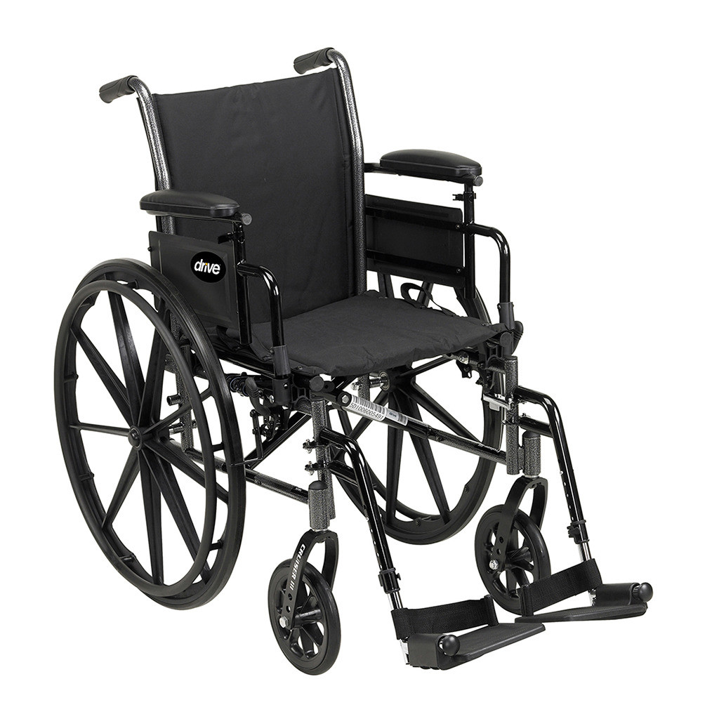 drive Cruiser III Wheelchair, Flip Back Detachable Full Arm, Swing-Away Footrests, K320DDA-SF, 20" - 1 Each