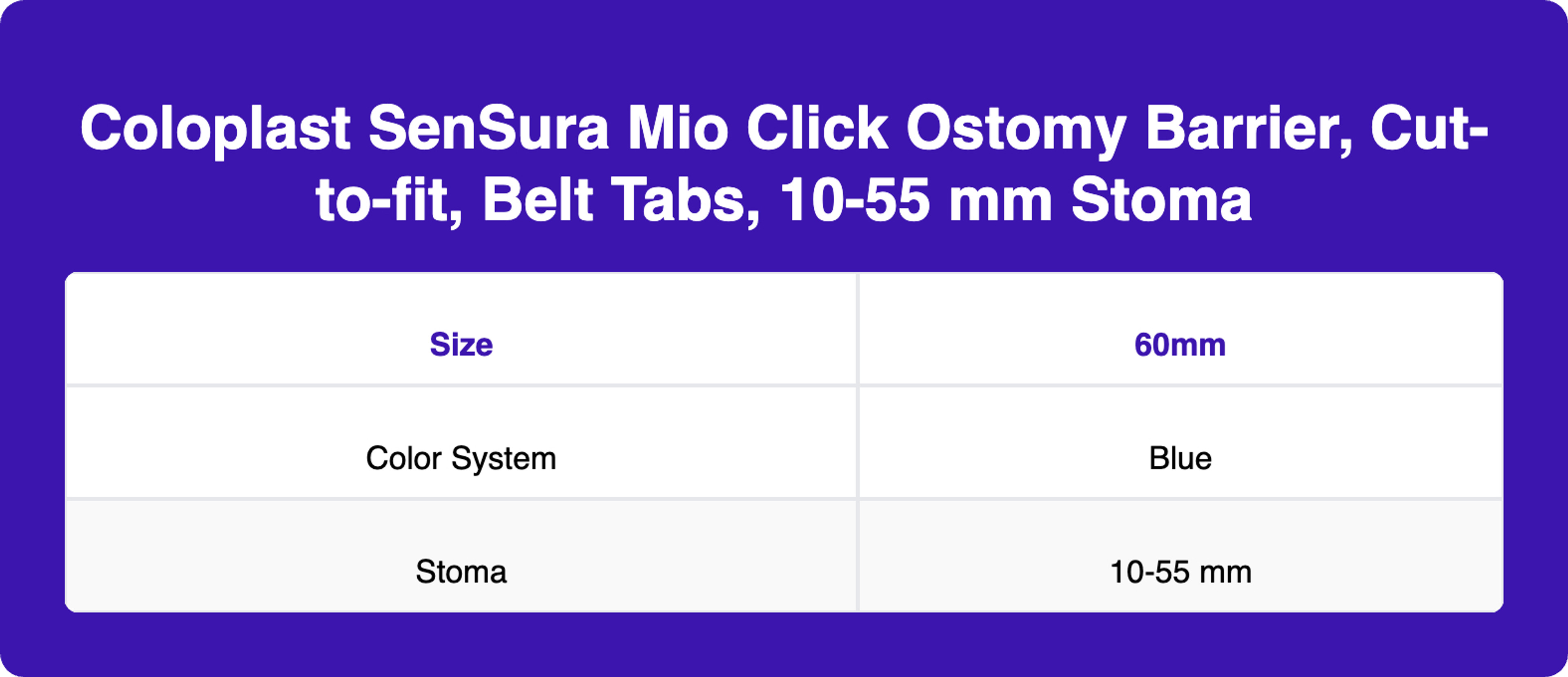 Coloplast SenSura Mio Click Ostomy Barrier, Cut-to-fit, Belt Tabs, 10-55 mm Stoma, 10522, 60 mm Flange - Box of 5