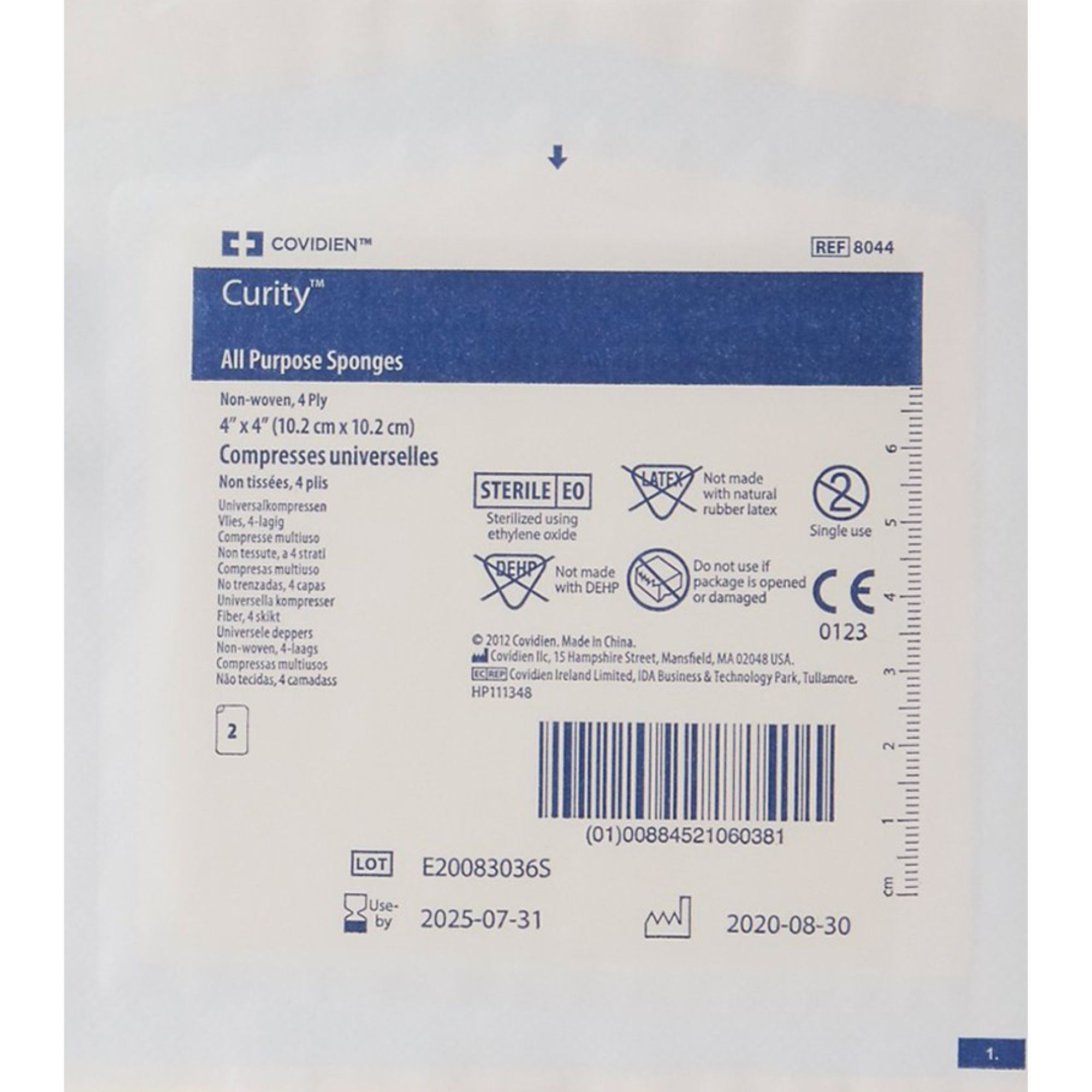 Cardinal Health Curity All-Purpose Sponges, Sterile, 4-Ply, 4 X 4", 8044, Box of 25