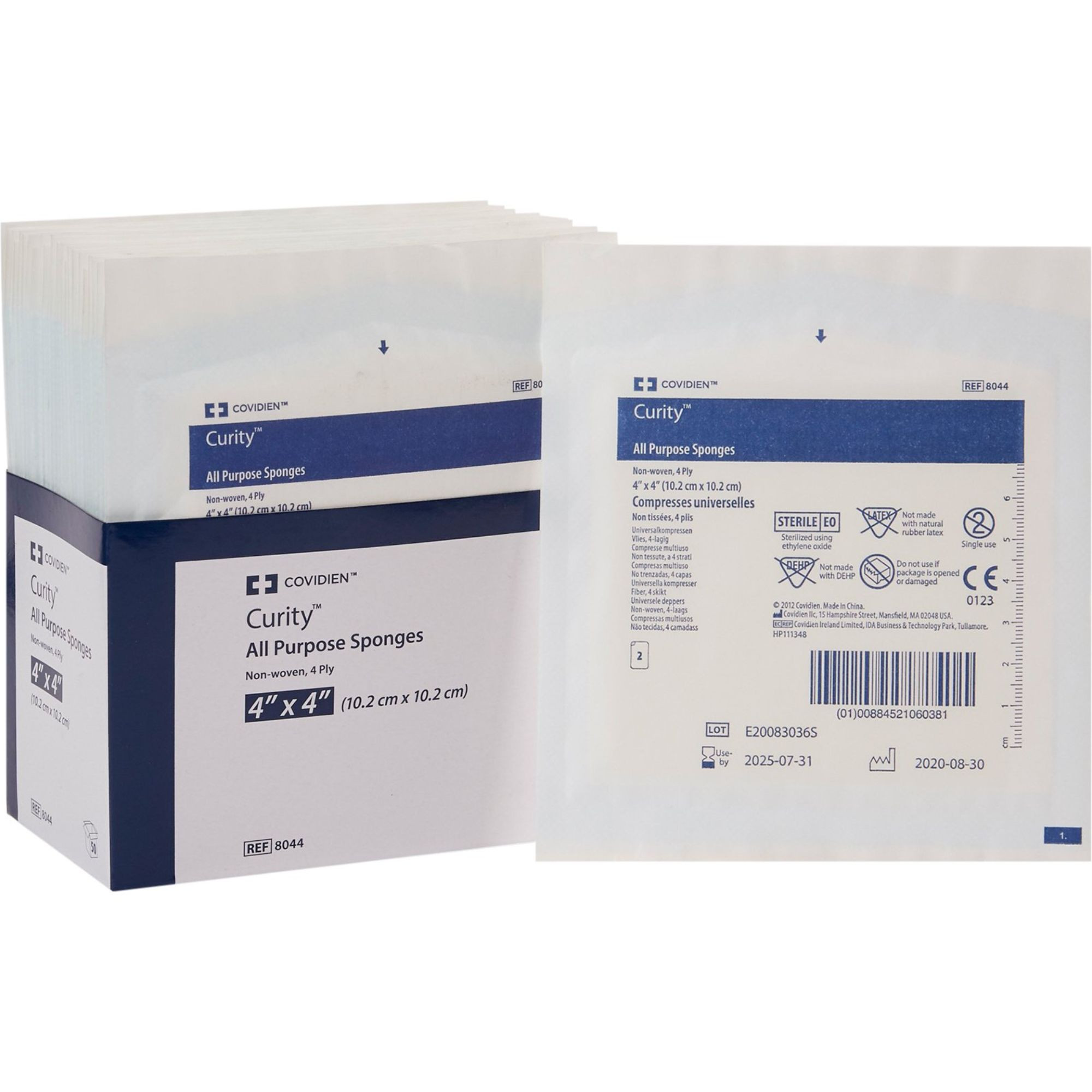 Cardinal Health Curity All-Purpose Sponges, Sterile, 4-Ply, 4 X 4", 8044, Box of 25