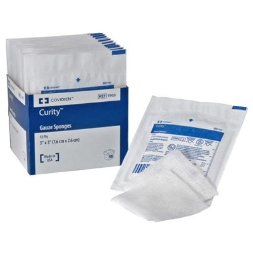 Cardinal Health Curity Gauze Sponge, Sterile, 12-Ply, 3 X 3", 1903, Pack of 25