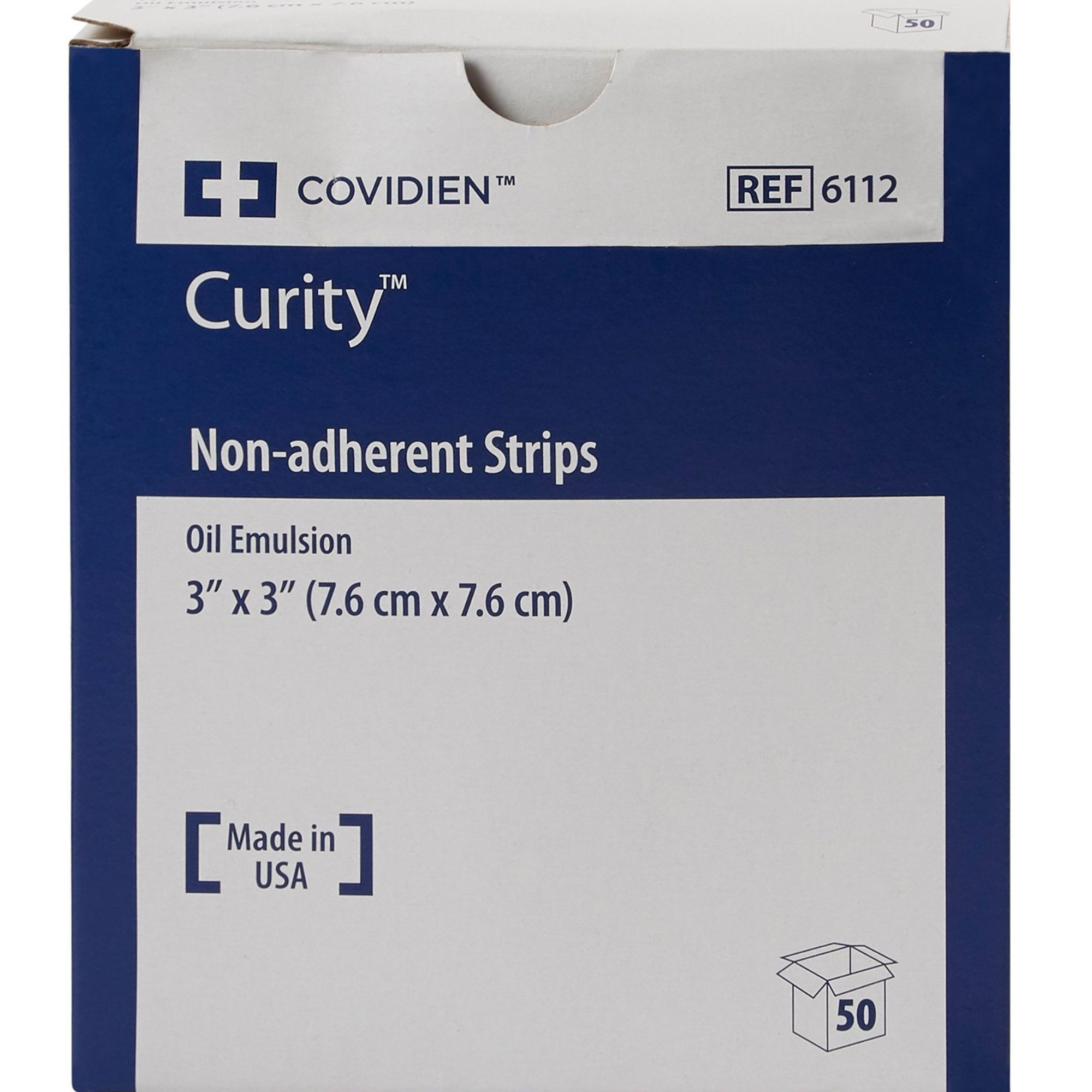 Cardinal Health Curity Non-Adhering Oil Emulsion Strips, 3 X 3", 6112, Box of 50
