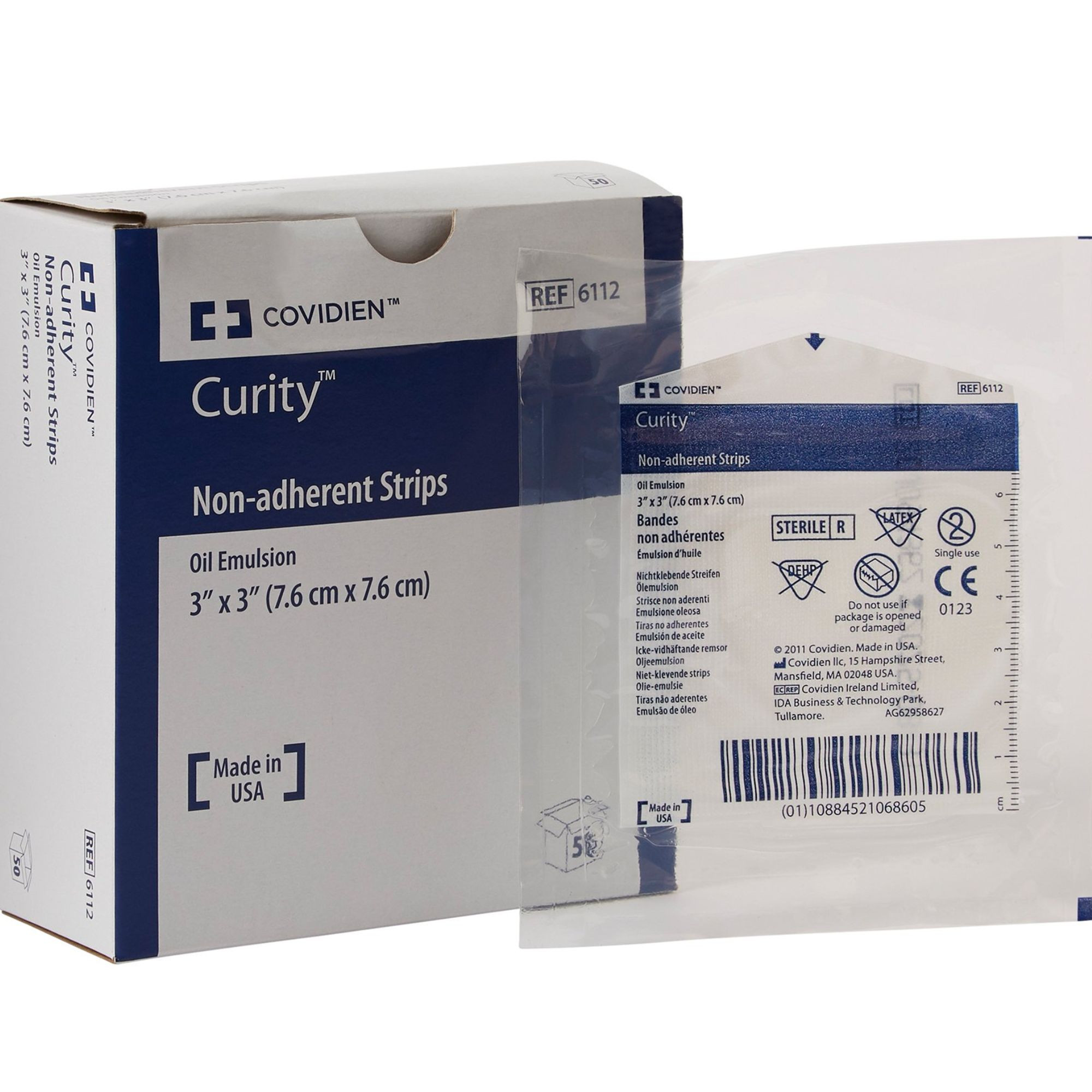 Cardinal Health Curity Non-Adhering Oil Emulsion Strips, 3 X 3", 6112, Box of 50