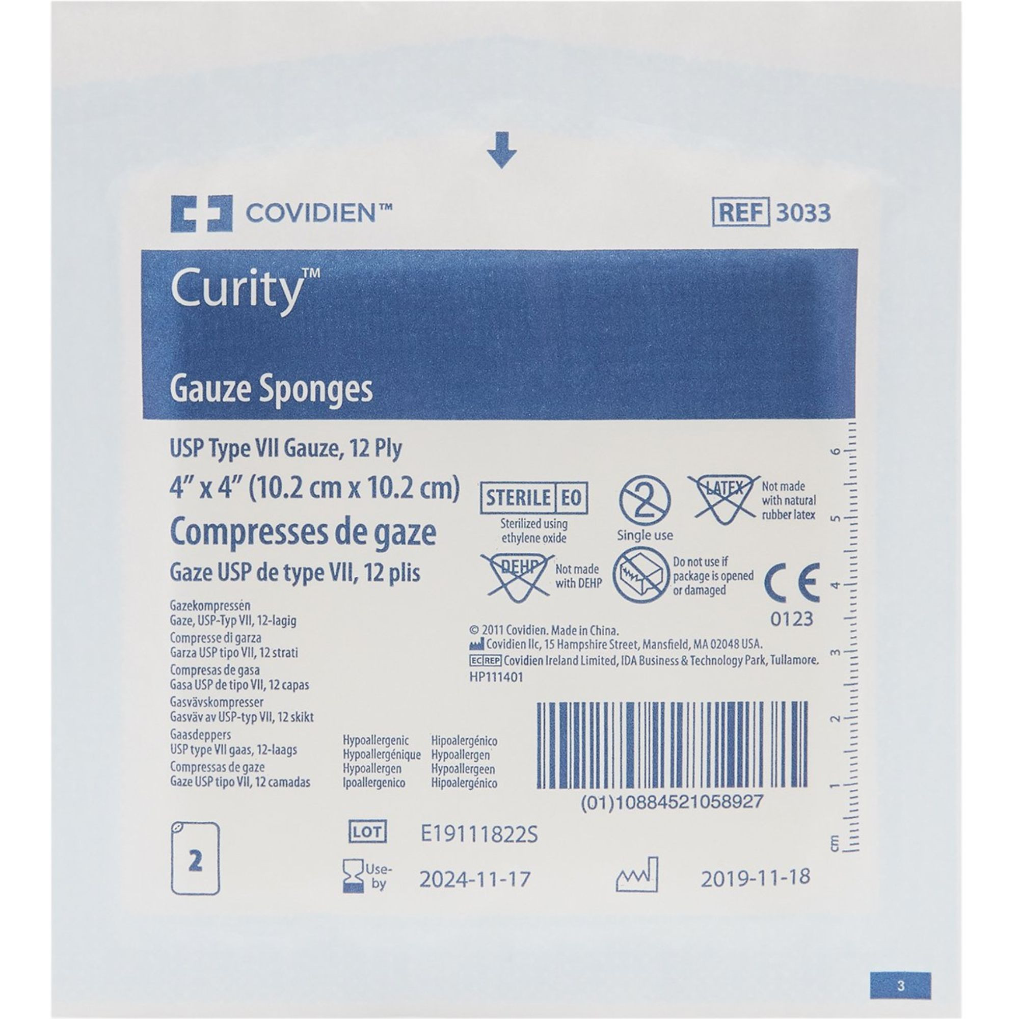 Cardinal Health Curity Gauze Sponge, Sterile, 12-Ply, 4 X 4", 3033, Case of 600 (24 Packs)