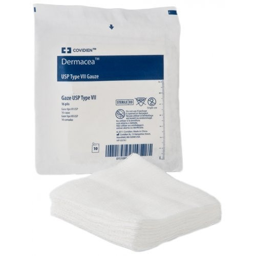 Cardinal Health Dermacea USP Type VII Gauze, Sterile, 8-Ply, 2 X 2", 441204, Pack of 50