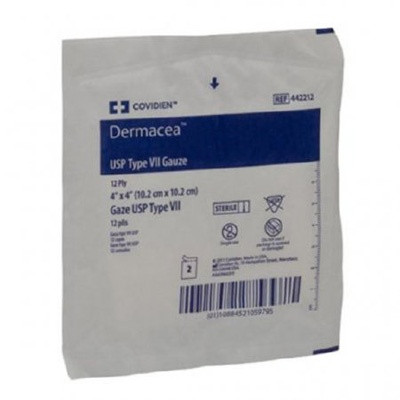 Cardinal Health Dermacea USP Type VII Gauze Sponge, Sterile, 12-Ply, 4 X 4", 442212, Box of 25
